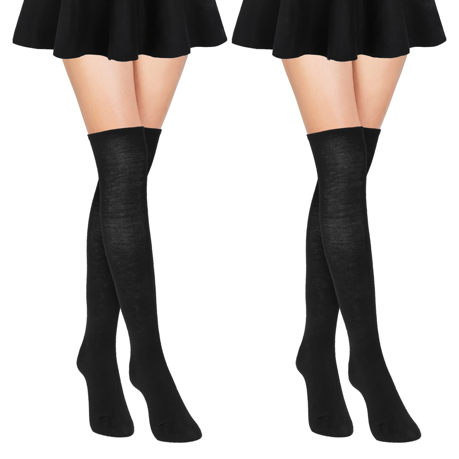 WLLHYF 2 Pairs Women's Thigh High Socks - Cotton Over The Knee Boot Socks, Extra Long Leg Warmers for Women & Girls | Perfect for Winter, Boot Wear & Fashion Outfits
