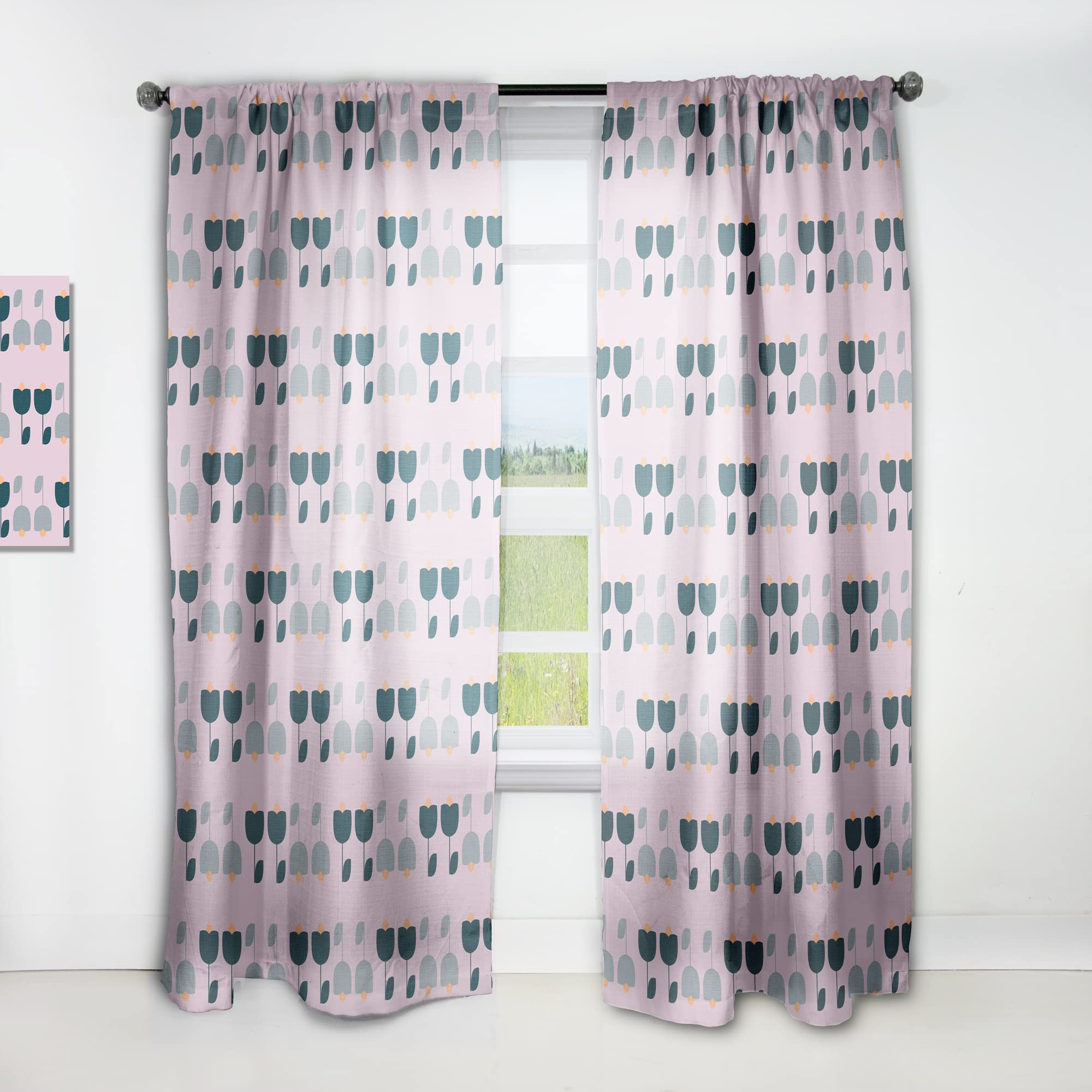 DesignQ Retro Floral Pattern XIII Thermal Insulated Curtains - 52x84 Inch Single Panel for Bedroom & Living Room - Perfect for Home Decor & Blackout Needs