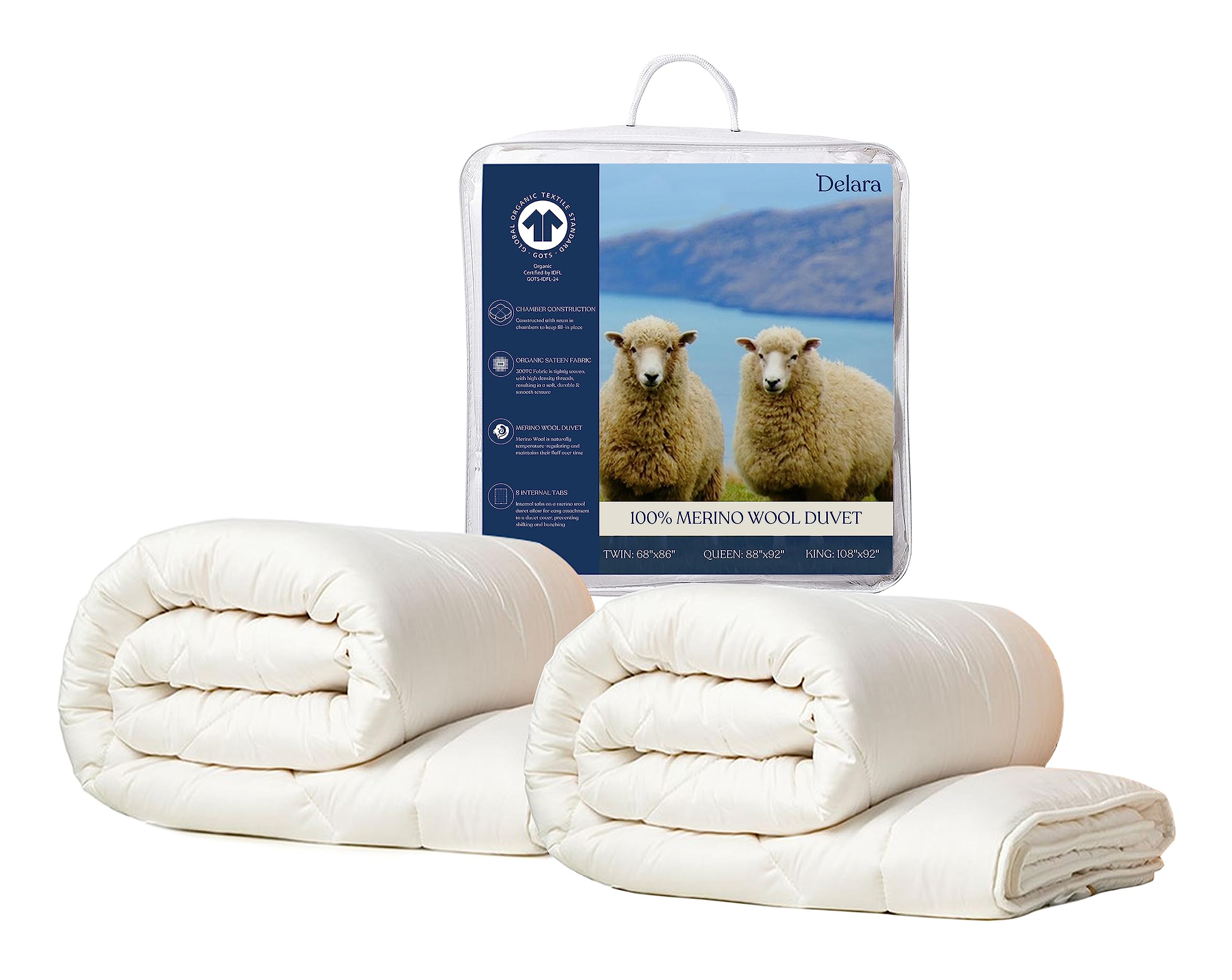 Delara Twin Size Organic Wool Comforter - GOTS Certified 100% Organic Merino Wool Duvet Insert | Ultra-Soft 500 GSM All-Season Warmth | Perfect for Hotels, Guest Rooms & Cozy Bedrooms