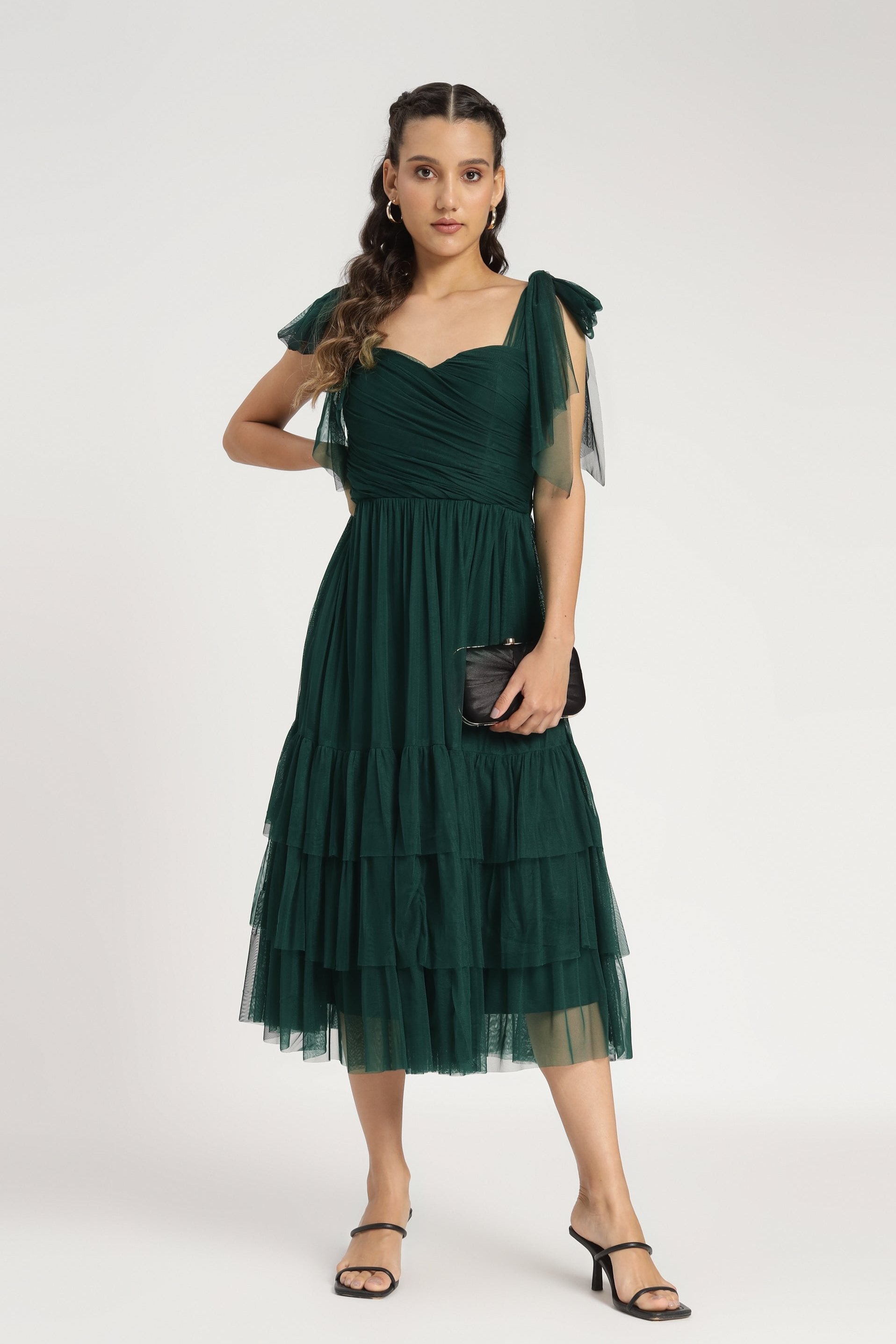 Ollie Midi Dress in Emerald Green - Elegant Women's Casual Dress for Spring & Summer | Perfect for Weddings, Parties & Office Wear