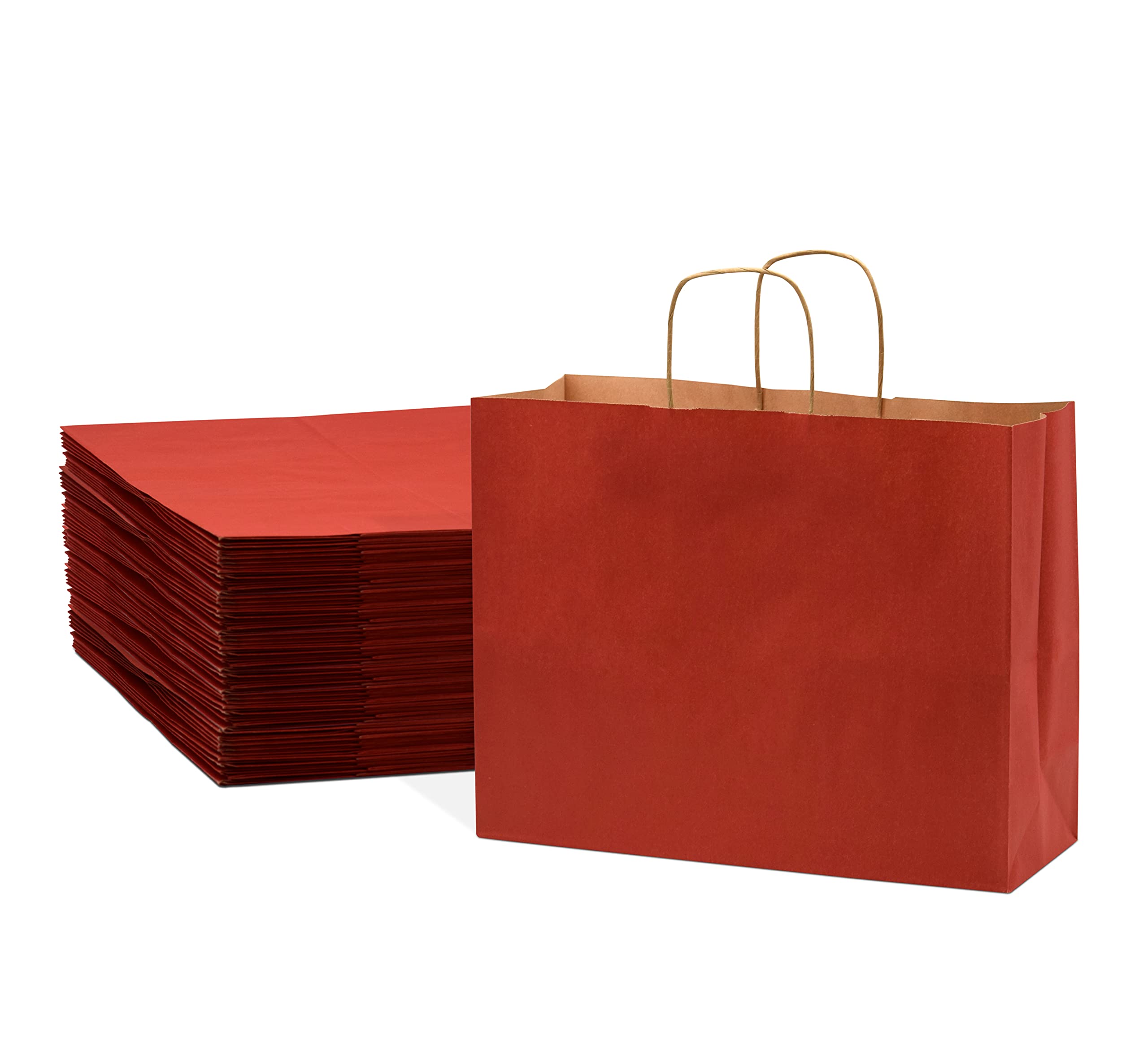 50 Pack Large Red Gift Bags 16x6x12 Inch - Bulk Kraft Paper Shopping Bags with Handles for Boutiques, Retail Stores, Small Business | Perfect for Birthday Parties, Christmas, Valentine's Day & Holiday Gift Giving | Reusable Craft Totes for Shopping, Party Favors & Event Decorations