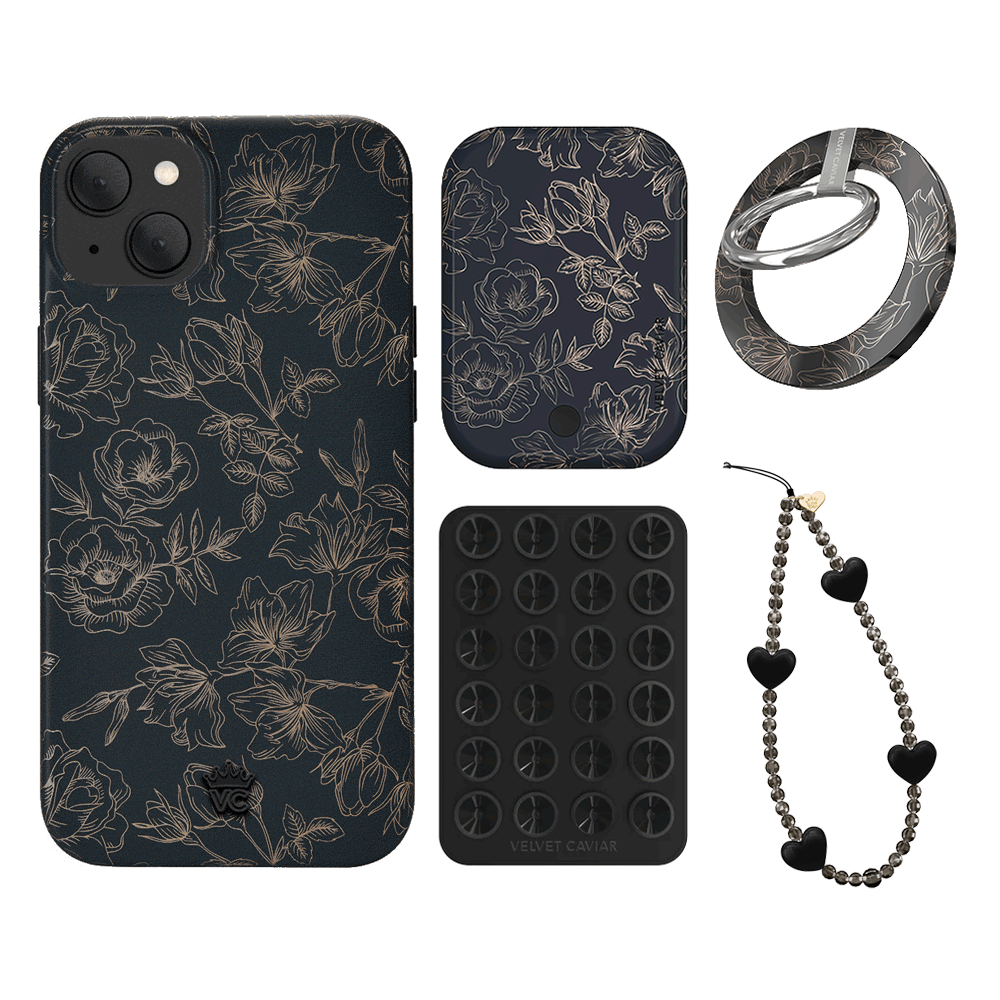 Floral Rose Gold Chrome iPhone Case with Grip - Elegant Protective Cover for iPhone 13/14/15 Pro Max - Perfect for Everyday Use, Work, and Travel