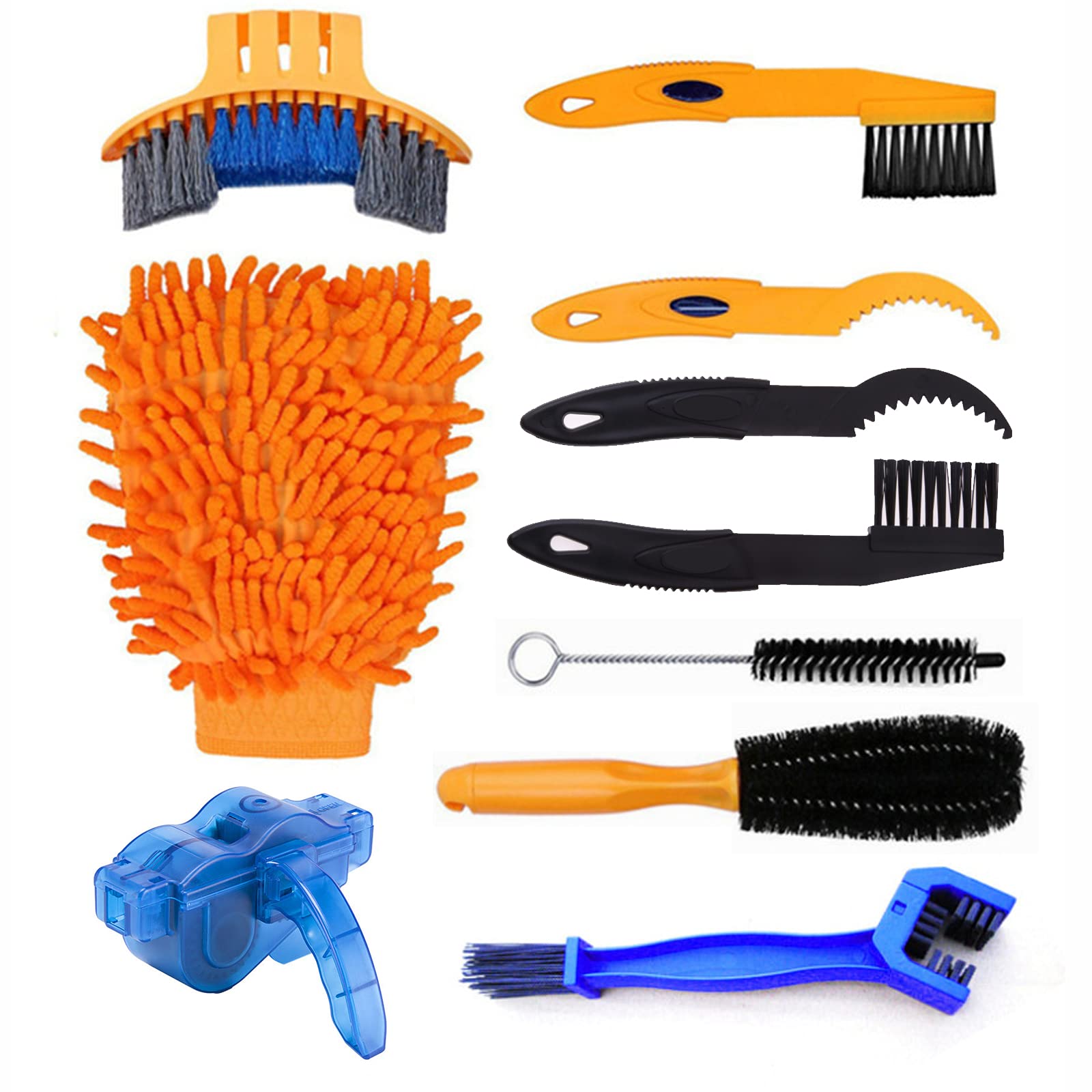 10-Piece Bike Cleaning Kit for Chain, Tire & Sprocket - Mountain & Road Bikes Maintenance