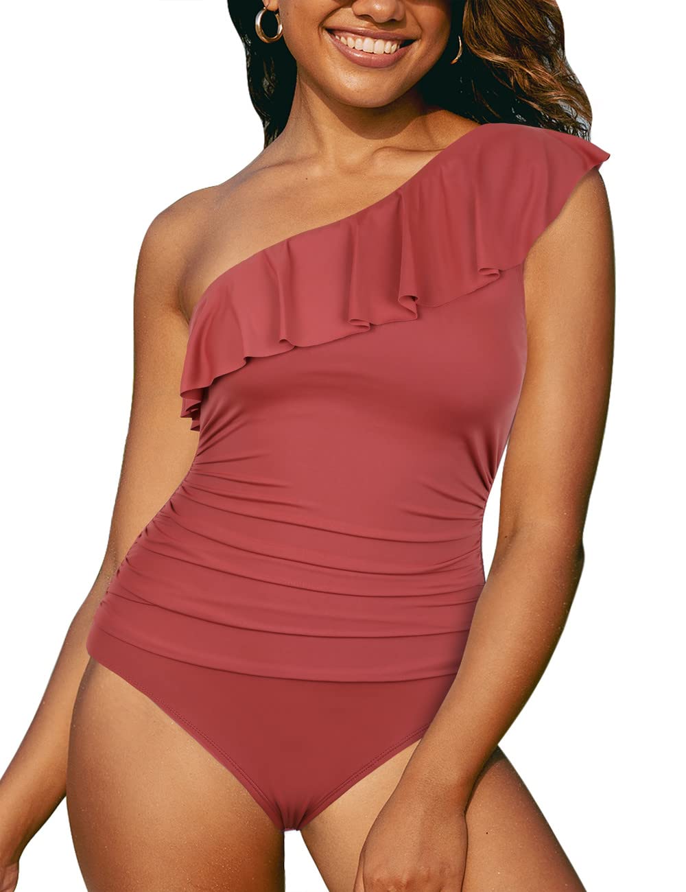 Hilor Women's One Piece Swimsuit - Tummy Control Asymmetric One Shoulder Bathing Suit for Swimming, Beach Vacation & Pool Party
