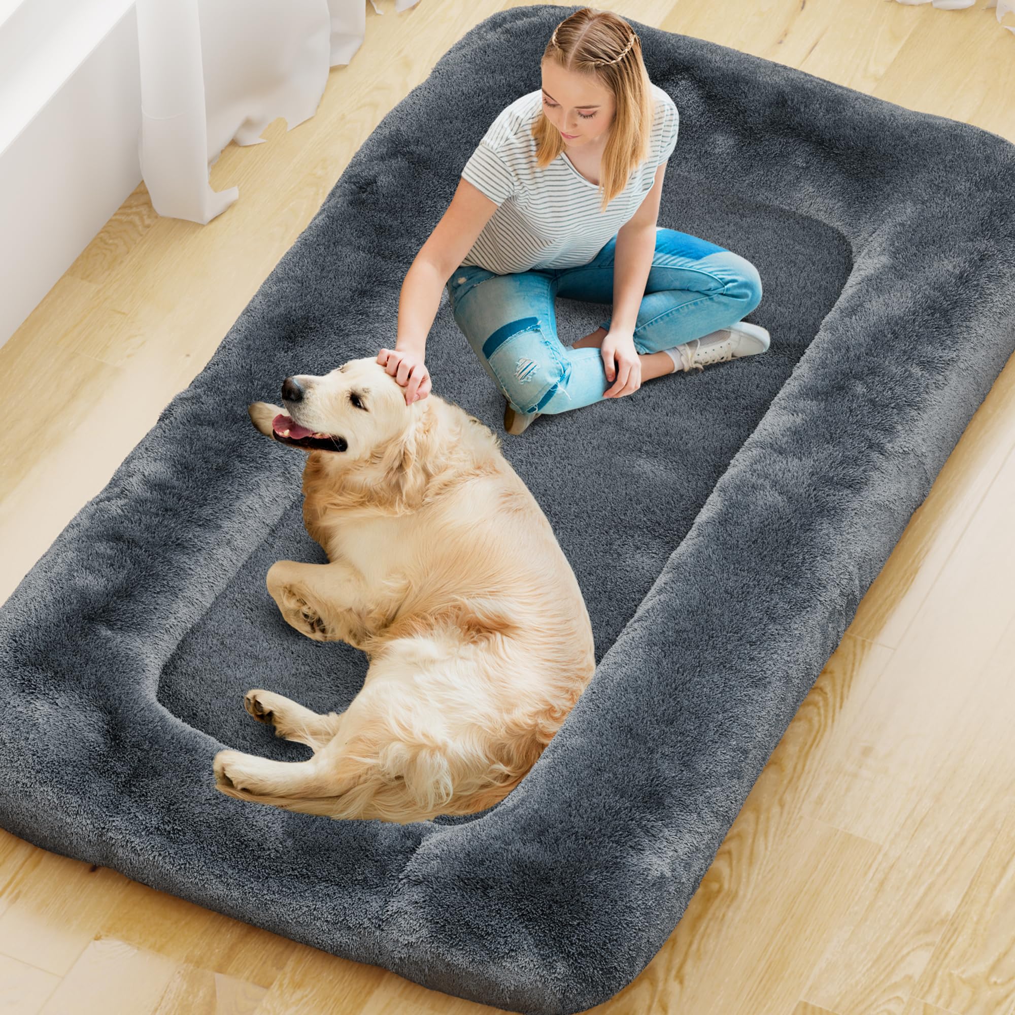 YEFU Extra Large Human Dog Bed 78.7x44.8x11.8 Inches - Washable Cover & Anti-Slip Bottom - Giant Floor Bed for Adults, Pets, Napping & Lounging - Dark Grey - Perfect for Living Rooms, Bedrooms & Pet-Friendly Spaces