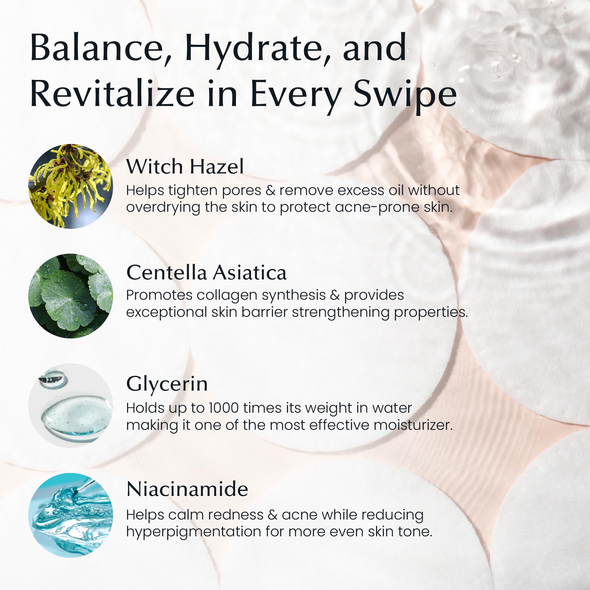 La Pure Witch Hazel & Centella Toner Pads - Hydrating Korean Skincare for Sensitive Skin | Daily Pore Care & Exfoliation