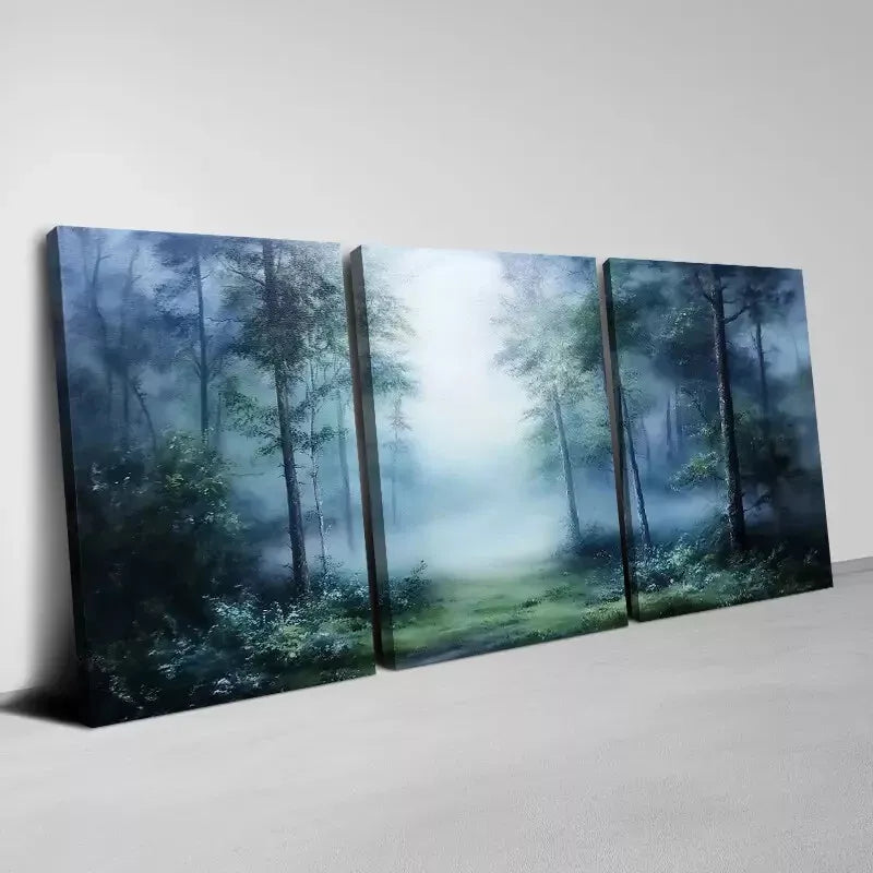 3-Piece Fragrant Dark Misty Forest Art Set - Framed Canvas Wall Decor 50x70cm (20x28in) | High Quality Print | Australian Made | Ready to Hang | Perfect for Living Room, Bedroom & Office Decor