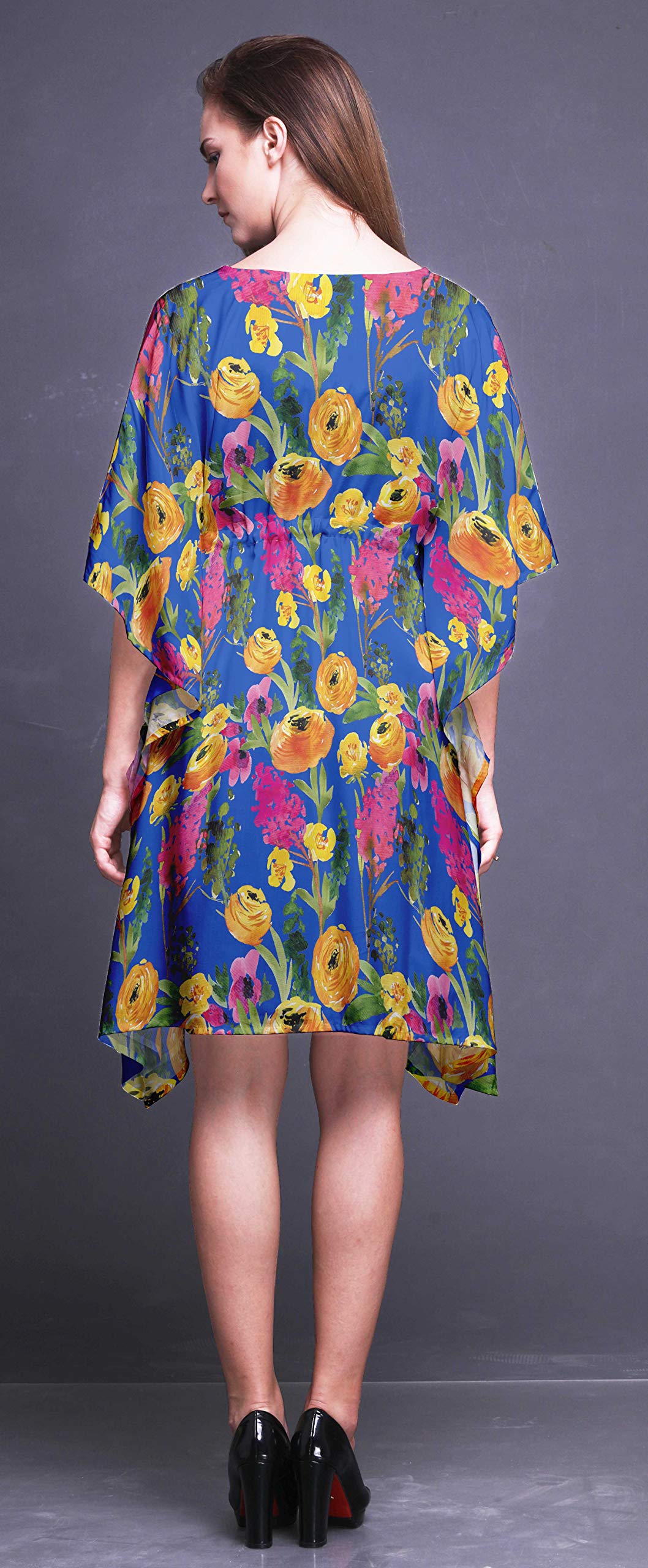 Bimba Women's Short Caftan Midi Dress - Beach Cover Up Swimwear, Summer Boho Kaftan for Poolside, Vacation & Resort Wear