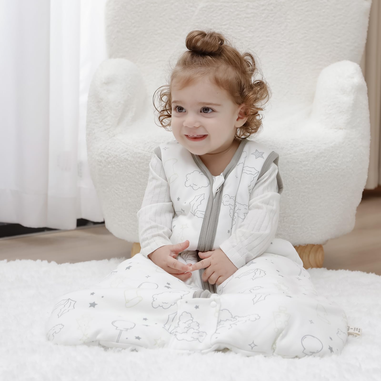 Mosebears 2.5 TOG Baby Sleep Sack - Winter Wearable Blanket with 2-Way Zipper, Soft Cotton Unisex Sleeping Bag for Newborns 0-6 Months (White Cloud) - Perfect for Nursery, Daycare & Travel