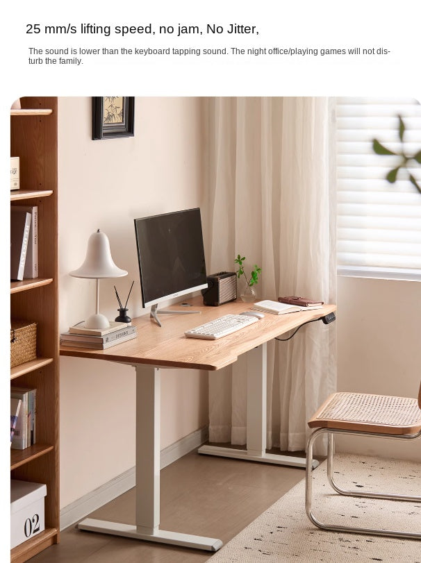 Premium Oak Solid Wood Electric Height Adjustable Standing Desk - Ergonomic Home Office Workstation for Computer & Laptop Use