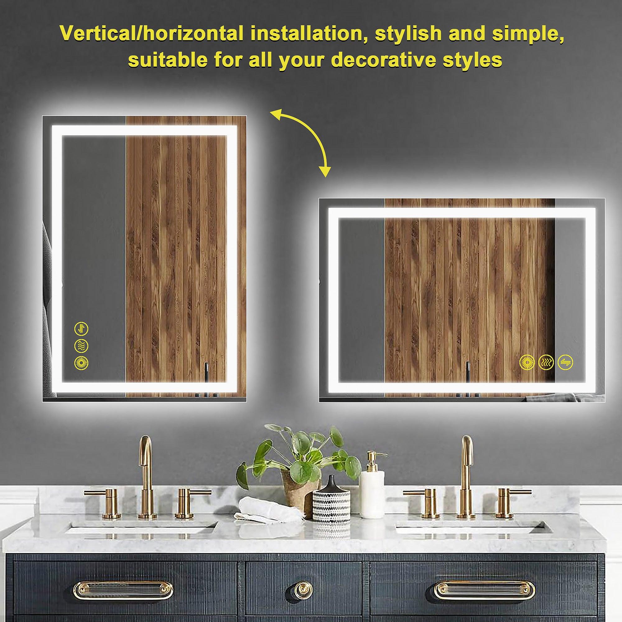 Anti-Fog LED Bathroom Mirror with Backlit Illumination - Touch Switch & Dimmable Light for Makeup Vanity, Shaving, and Home Decor