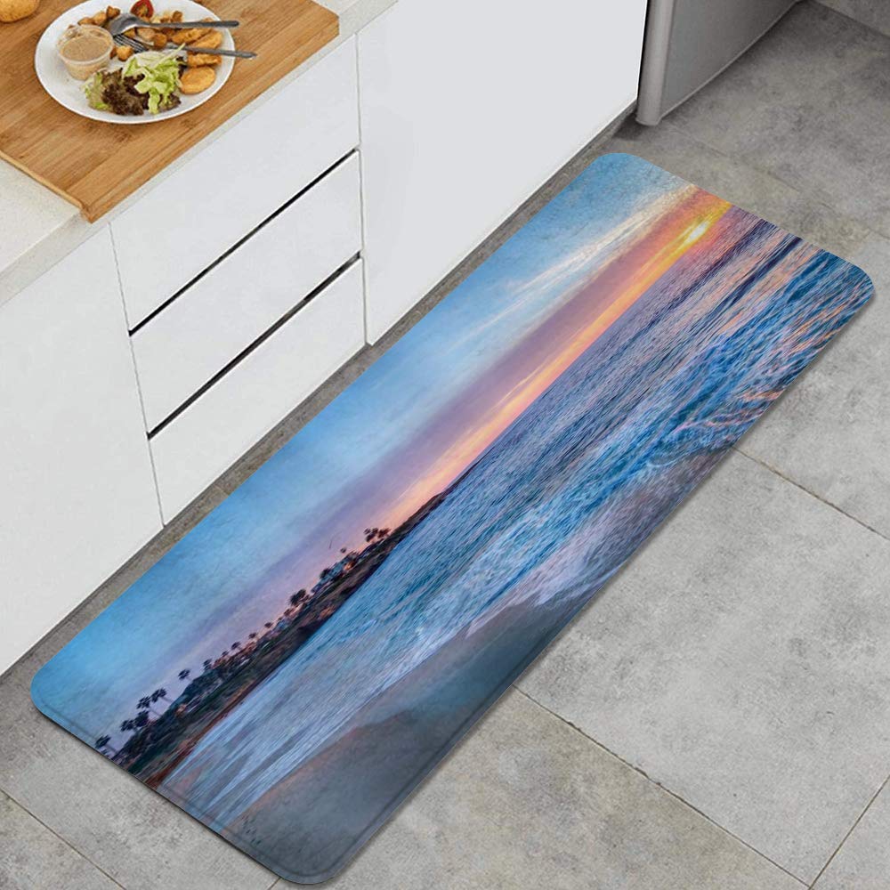 DUILLY Cushioned Anti-Fatigue Kitchen Mat - Non-Slip Waterproof Rug, Ocean Beach Sunset Blue Sky Design, 17.7x47.2 Inches, Ideal for Home, Office, Sink, Laundry, and High-Traffic Areas