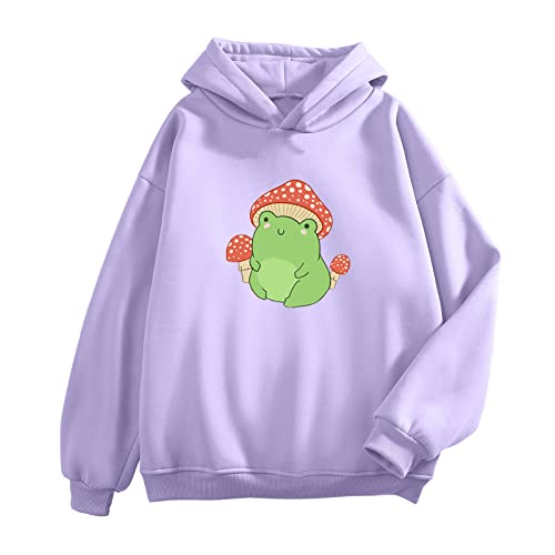 Plus Size Women's Cute Frog & Kawaii Mushroom Hooded Zip-Up Sweatshirt - Cozy Long Hoodie for Casual Wear, Street Fashion & Loungewear