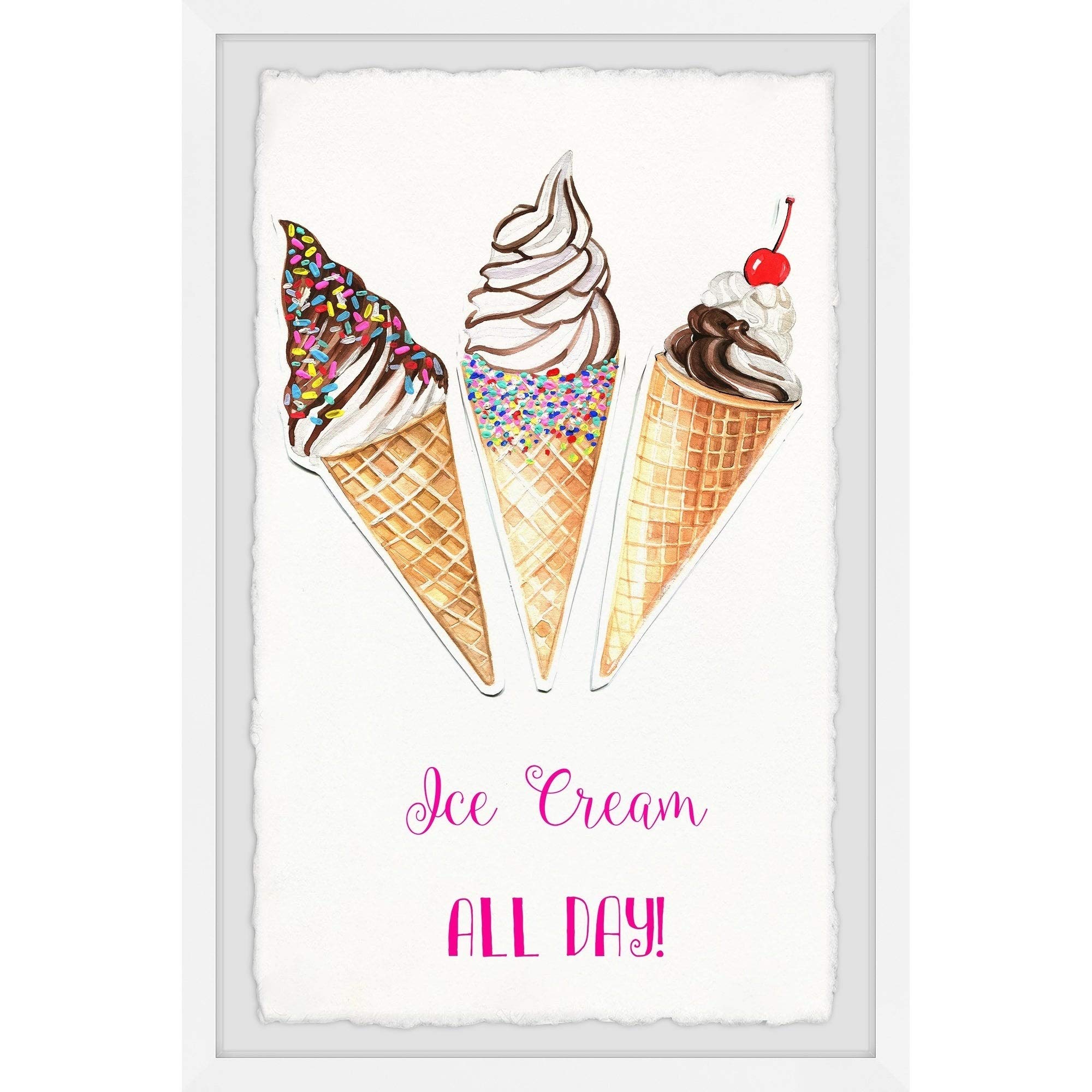 Handmade Ice Cream All Day Framed Print 16x24 - Marmont Hill Wall Art for Kitchen, Dining Room & Ice Cream Parlor Decor