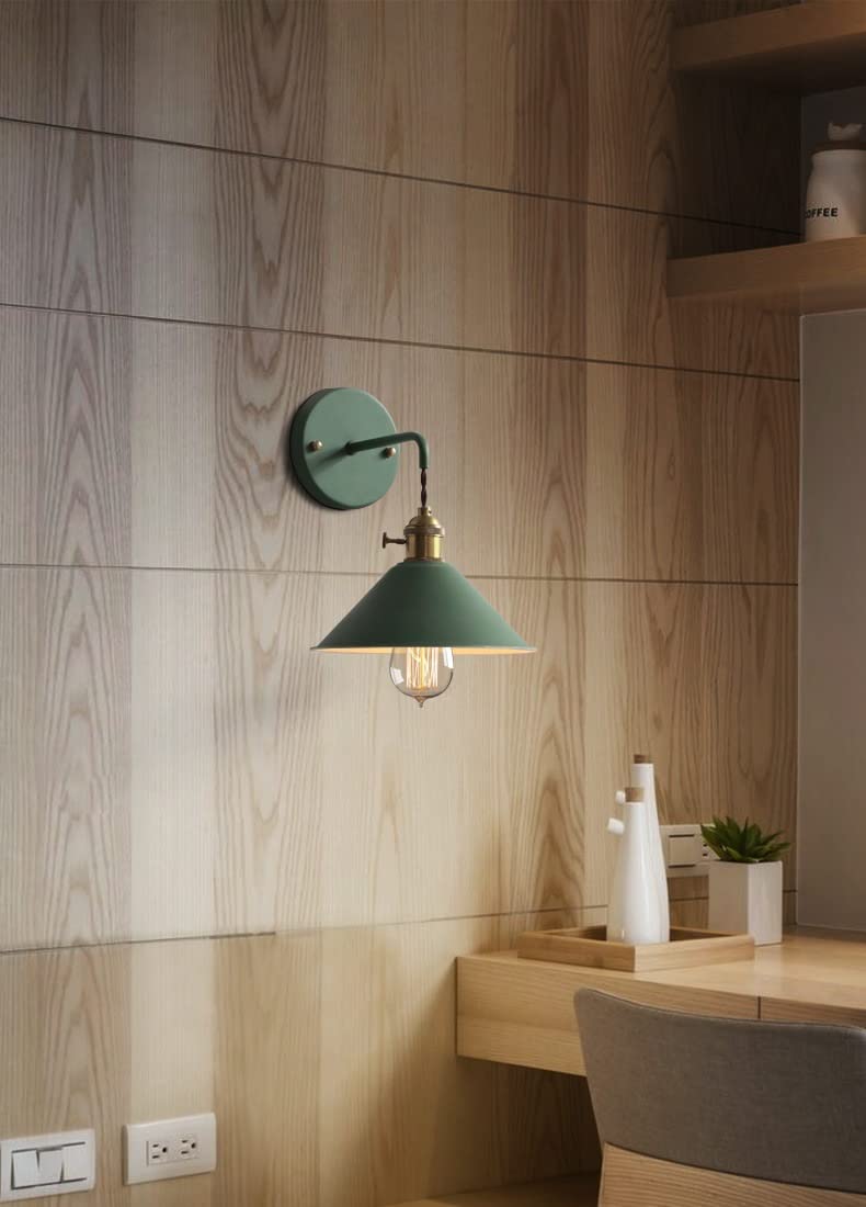 LSR Modern Wall Sconces Lighting - Battery Operated LED Wall Lights with Remote Control (Set of 2) - Dimmable Metal Sconce Fixtures for Bedroom, Living Room & Reading Nook - Indoor Hanging Light Fixtures in Green - Perfect for Ambient Lighting & Space-Saving Decor