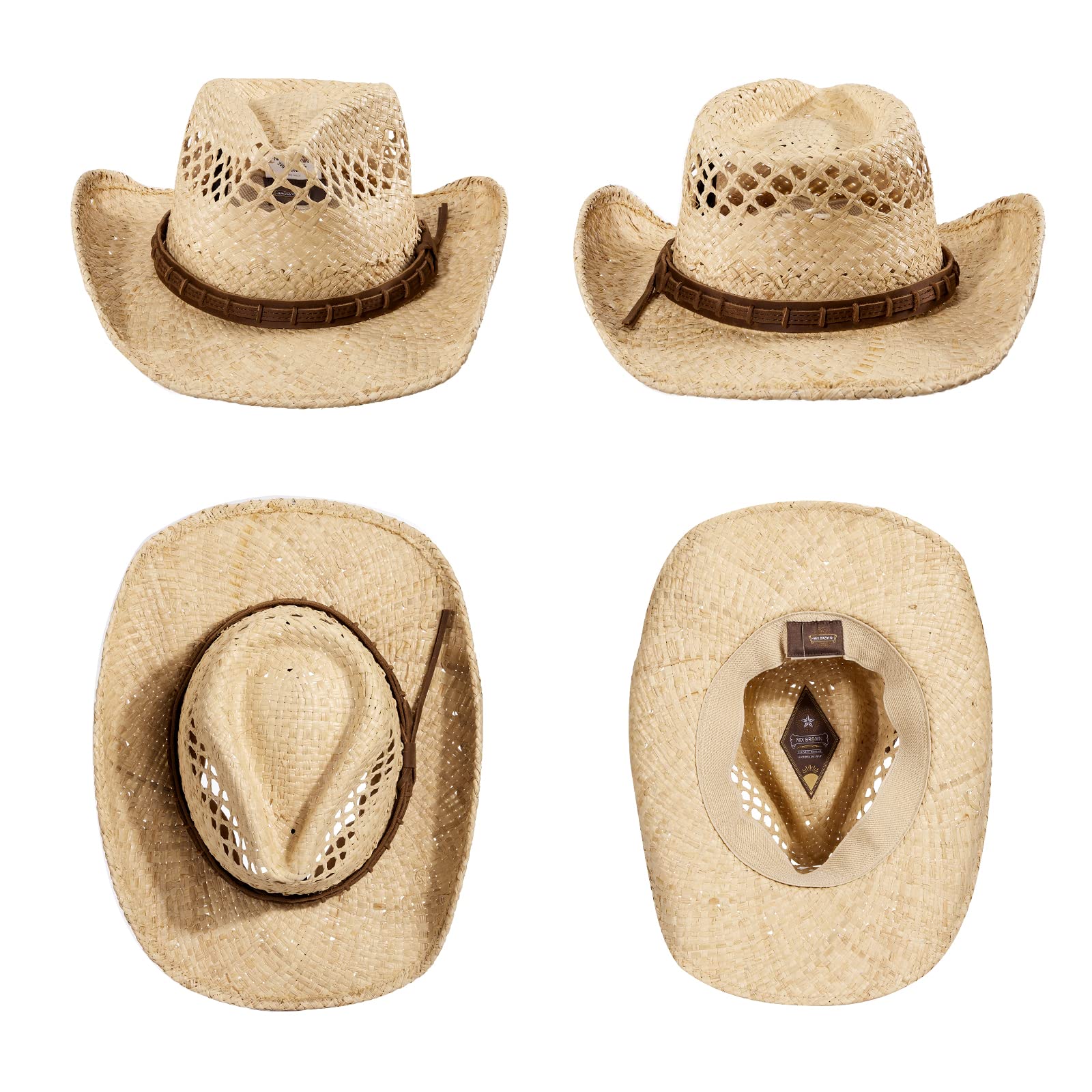 Stylish Brown Straw Cowboy Hat for Men & Women - Western Cowgirl Hat with Decorative Band | Perfect for Ranchers, Country Music Festivals & Outdoor Adventures