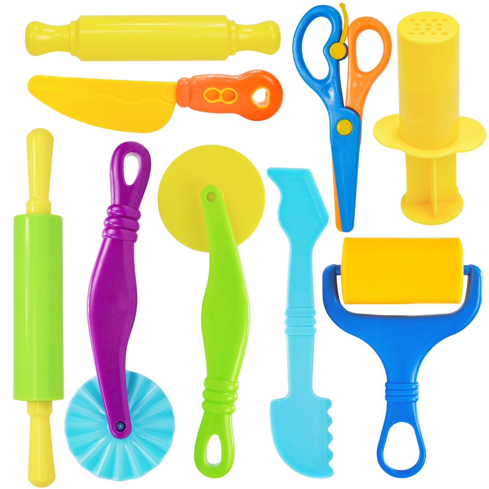 9-Piece Playdough Tool Set for Kids Ages 4-8 - Includes Cutters, Roller, Rolling Pins & Safety Scissors - Creative Dough Accessories for Arts, Crafts & Sensory Play - Perfect for Preschool Learning & Birthday Gifts