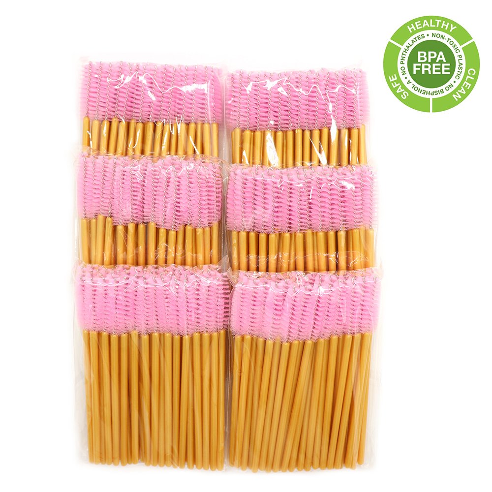 300 Pack Disposable Mascara Wands - Eyelash Brushes & Makeup Applicators (Gold/Pink) - Perfect for Salon, Lash Extensions & DIY Beauty Kits