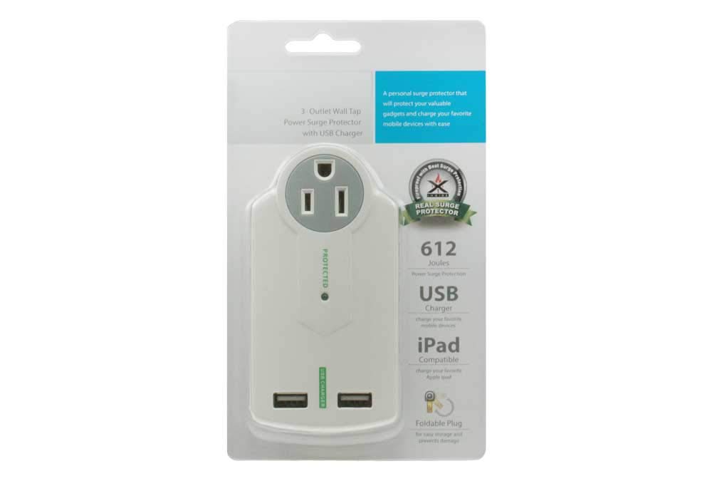 Compact 3-Outlet Wall Plug with 2 USB Ports (4.2A Total) - Perfect for Bedroom, Office & Travel Charging Multiple Devices