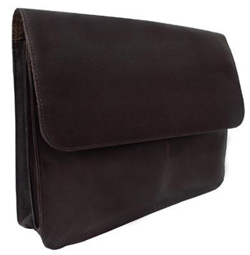 Premium 3-Section Leather Flap Portfolio in Chocolate Brown - Professional Document Organizer for Business Meetings, Office Work & Executive Gifts