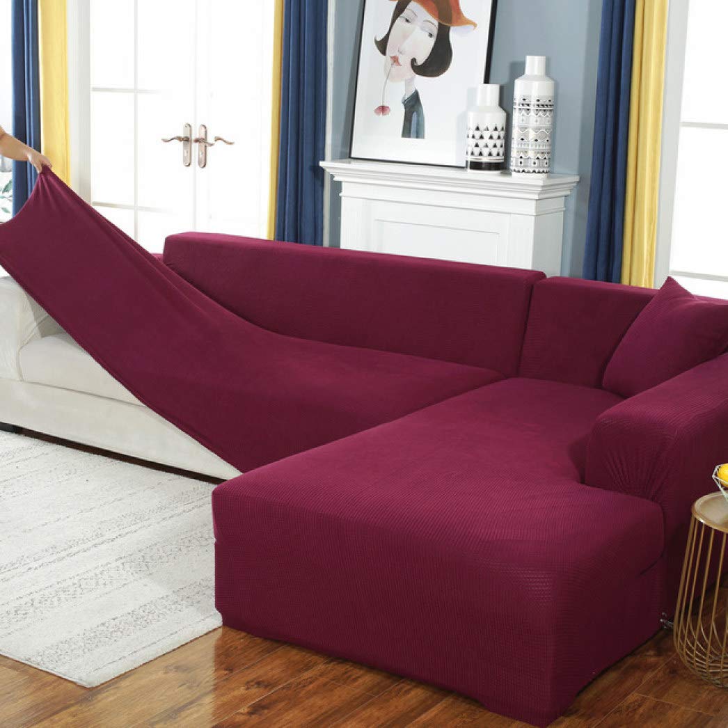 YURASIKU Burgundy Sofa Slipcover - Elegant Solid Color Stretchable Non-Slip L-Shaped Couch Cover for Sectional Sofas | Perfect for Living Room, Family Room & Home Decor