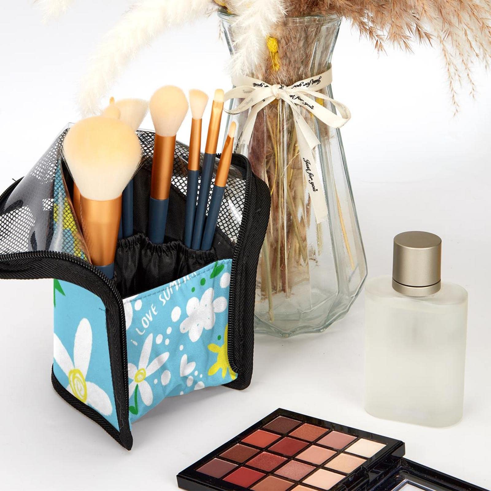 12-Piece Makeup Brush Organizer Bag with Floral Design - Portable Cosmetic Brush Holder Case for Travel & Home Storage | Love Summer Floral Pattern