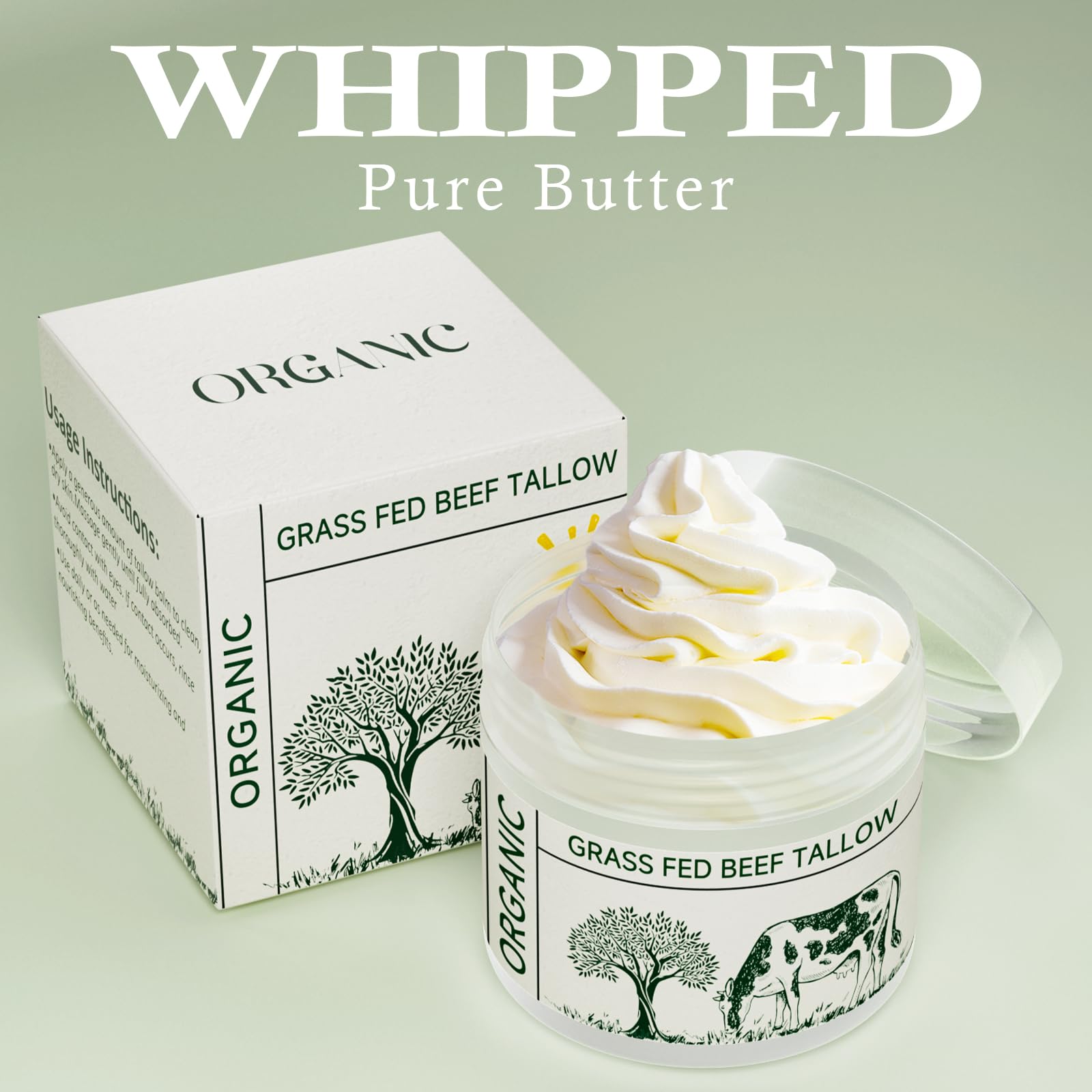 Grass-Fed Whipped Beef Tallow Balm - Unscented Face Moisturizer & Body Lotion for Dry Skin | Nourishing, Soothing Skin Care | Perfect for Daily Hydration, Eczema Relief & Natural Skincare Routine