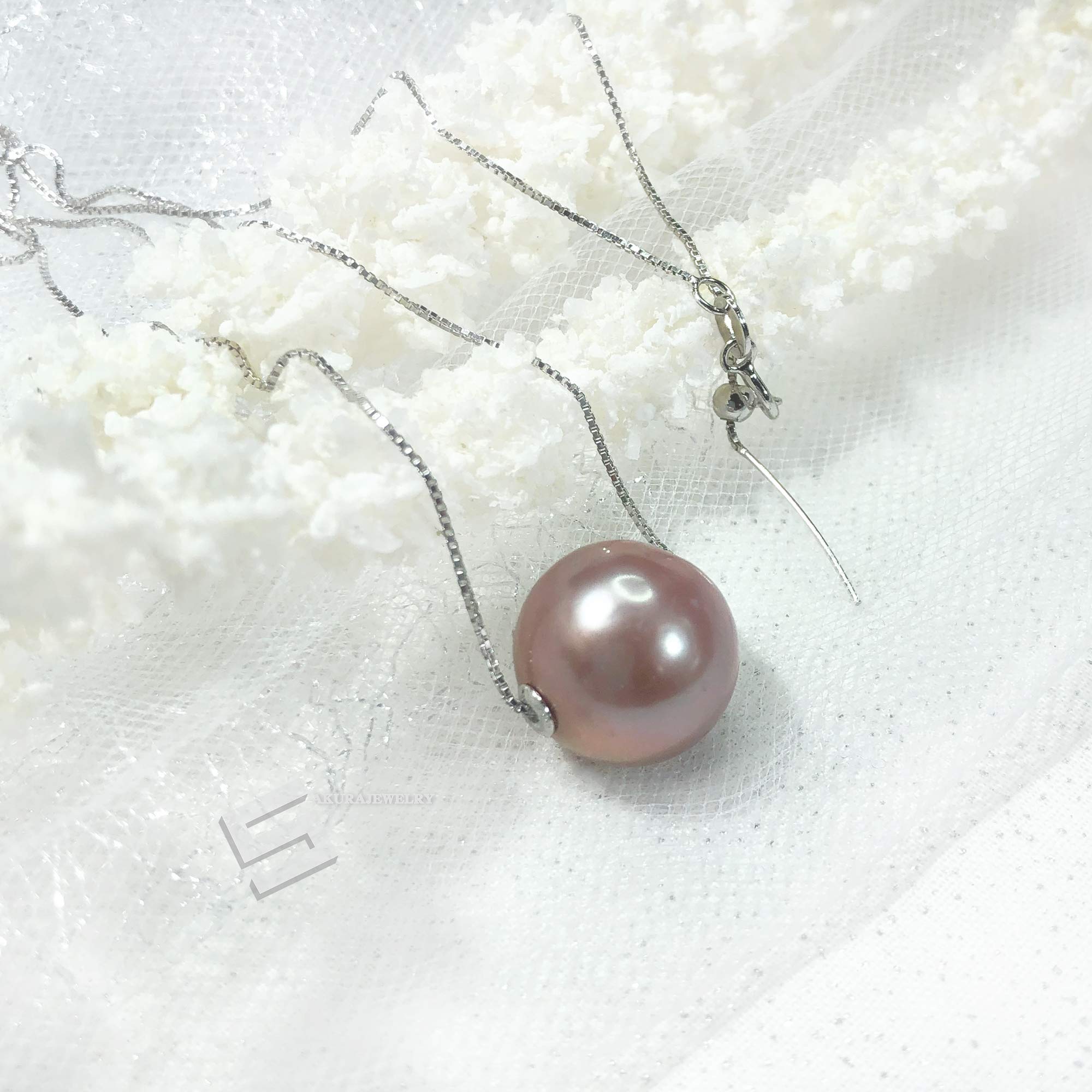 14.5MM Genuine Freshwater Cultured Pearl Sterling Silver Adjustable Floating Necklace - Undyed Natural Pearl Jewelry for Women - Perfect for Weddings, Parties & Everyday Elegance
