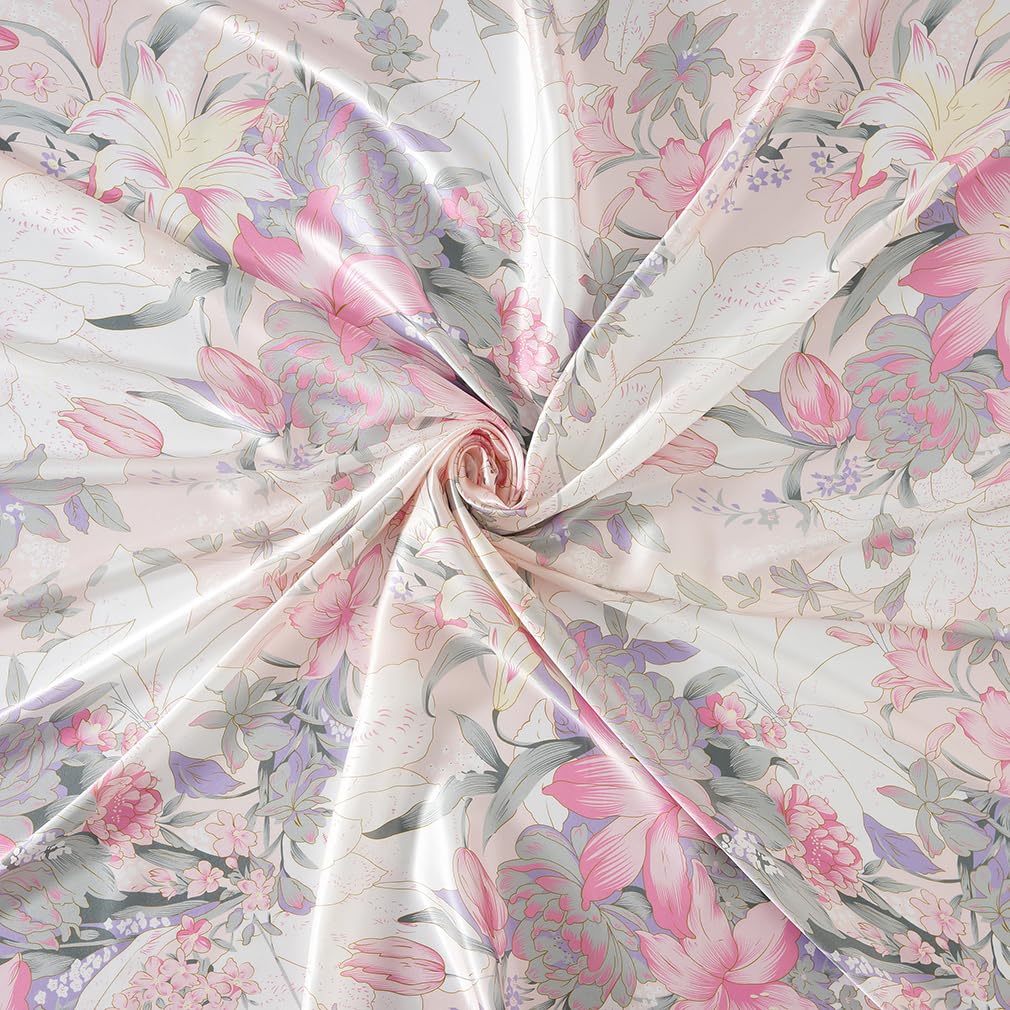 Maxfeel 100% Mulberry Silk Duvet Cover Set - Queen/King/Cal King Size Floral Print Charmuse Silk Bedding | Luxury Soft Comforter Cover for Master Bedroom, Guest Room & Hotel Use