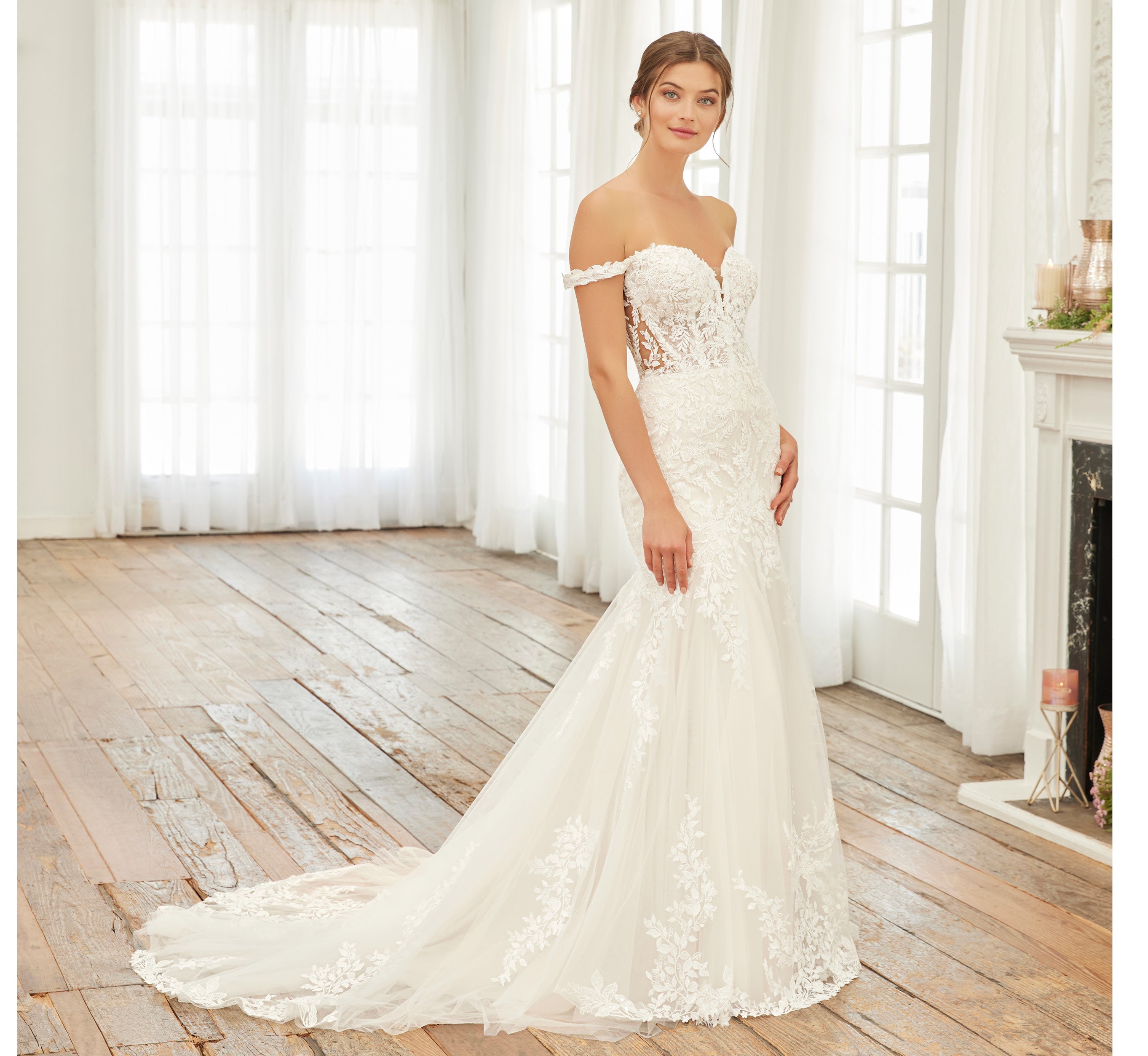Elegant Ivory Almond Nude Lace & Tulle Off-Shoulder Cutout Gown with Detachable Straps - Perfect for Weddings, Prom, and Evening Events
