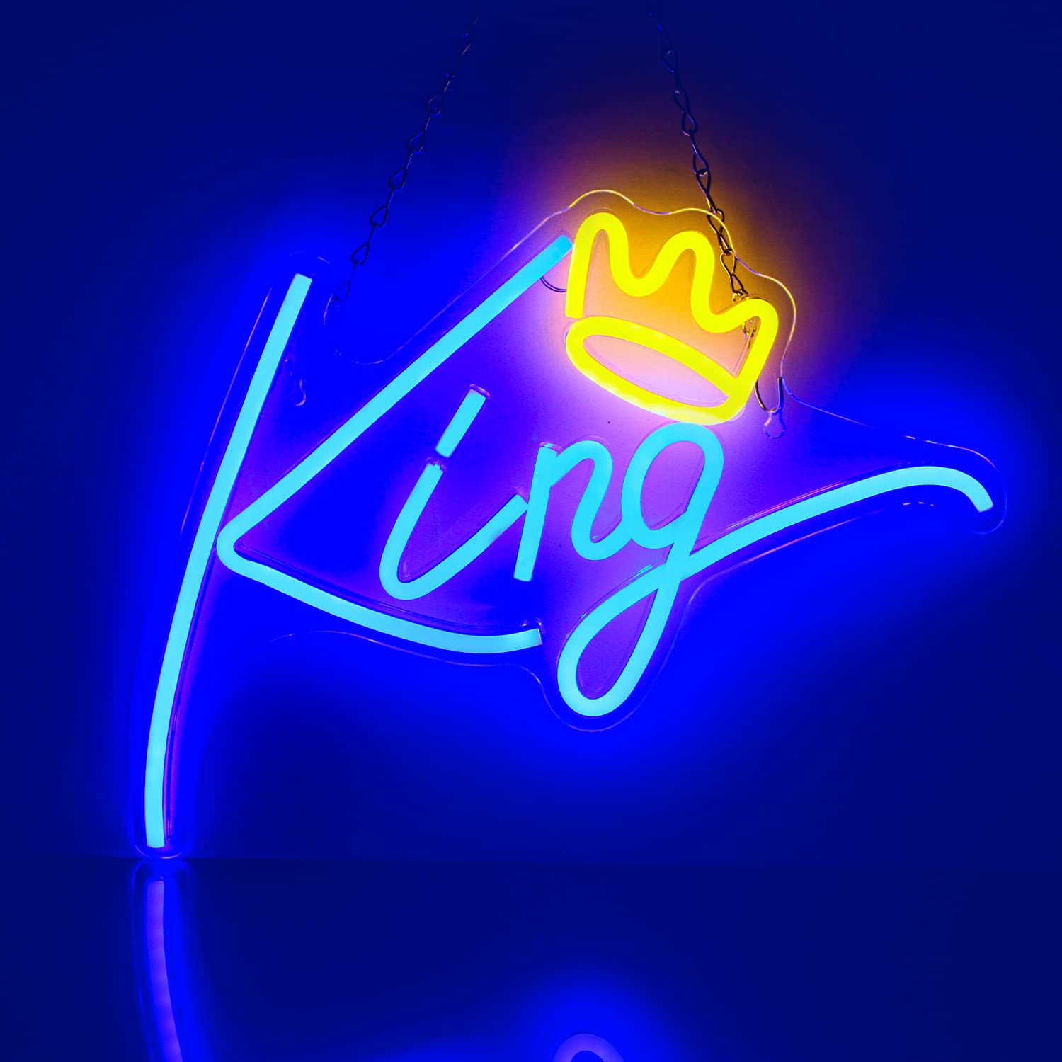 WLHOPE King Neon Sign - LED Crown Mood Light in Blue, Acrylic USB Night Light for Bedroom & Wall Decor | Perfect for Weddings, Parties, Kids Rooms, Windows, Shops, Cafes & Home Bars