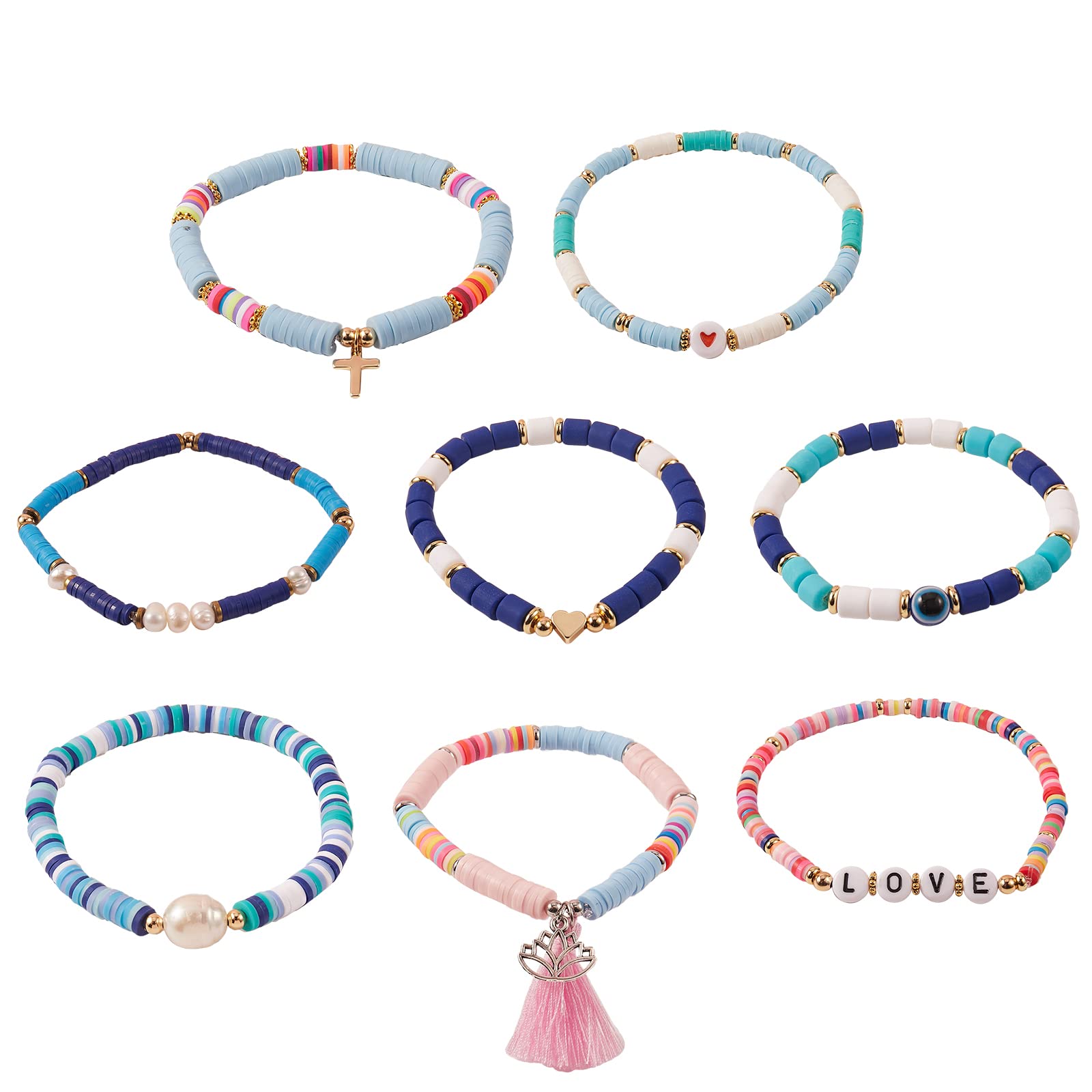 Ornaland Heishi Surfer Bracelets - Stretchable Beaded Bohemian Stackable Bracelets for Women & Men - Perfect for Summer, Beach, Surfing & Boho Fashion Accessories