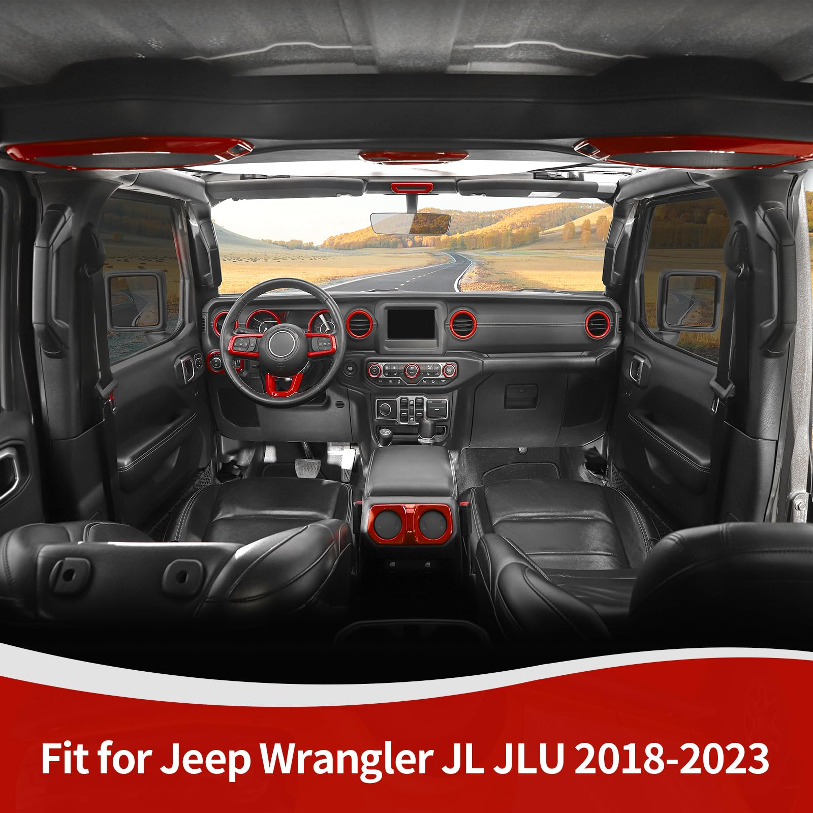 RT-TCZ Red Interior Trim Cover Kit for Jeep Wrangler JL & JLU (2018-2023) - 20pcs AC Vent Rings - Upgrade Your Ride's Style - Perfect for Off-Road Adventures & Custom Car Mods