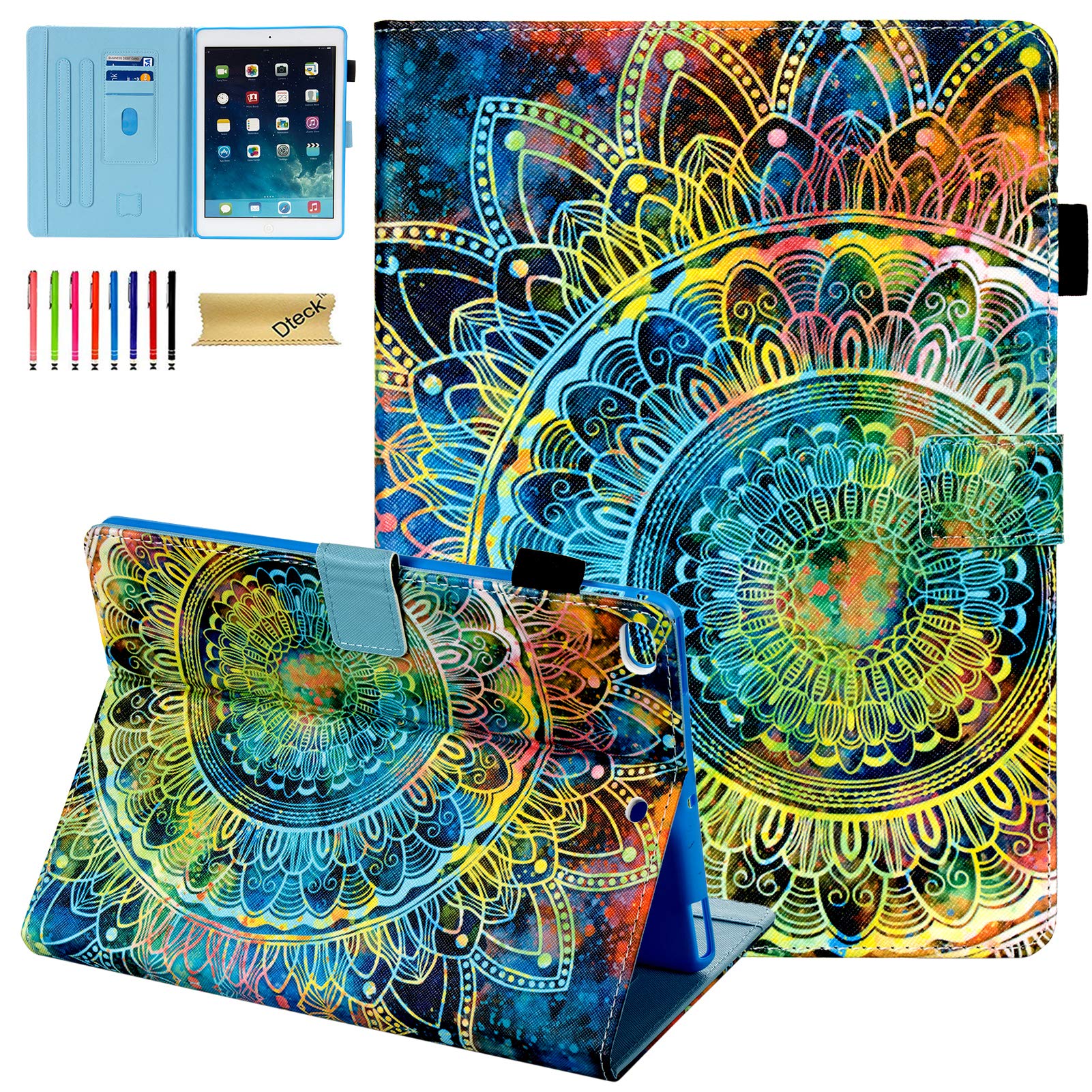 Dteck Shockproof Leather Case for iPad 6th/5th Gen, iPad Air 2 (A1566), iPad Air 1st Gen 9.7 Inch - Stand & Card Holder Smart Flip Cover (Galaxy Sunflower) | Perfect for Work, Travel & Daily Protection