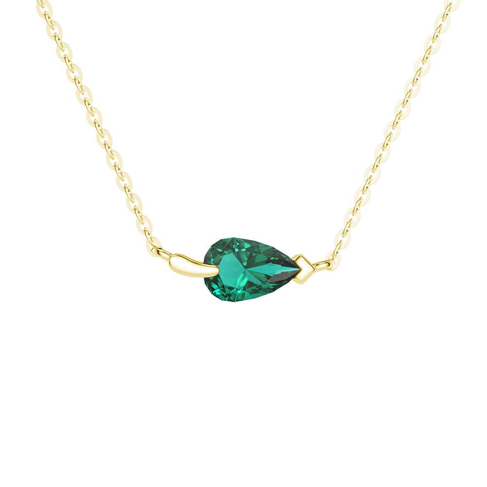 1CT Pear Lab Grown Emerald Leaf Necklace - Elegant Green Gemstone Jewelry for Women, Perfect for Weddings, Parties & Special Occasions