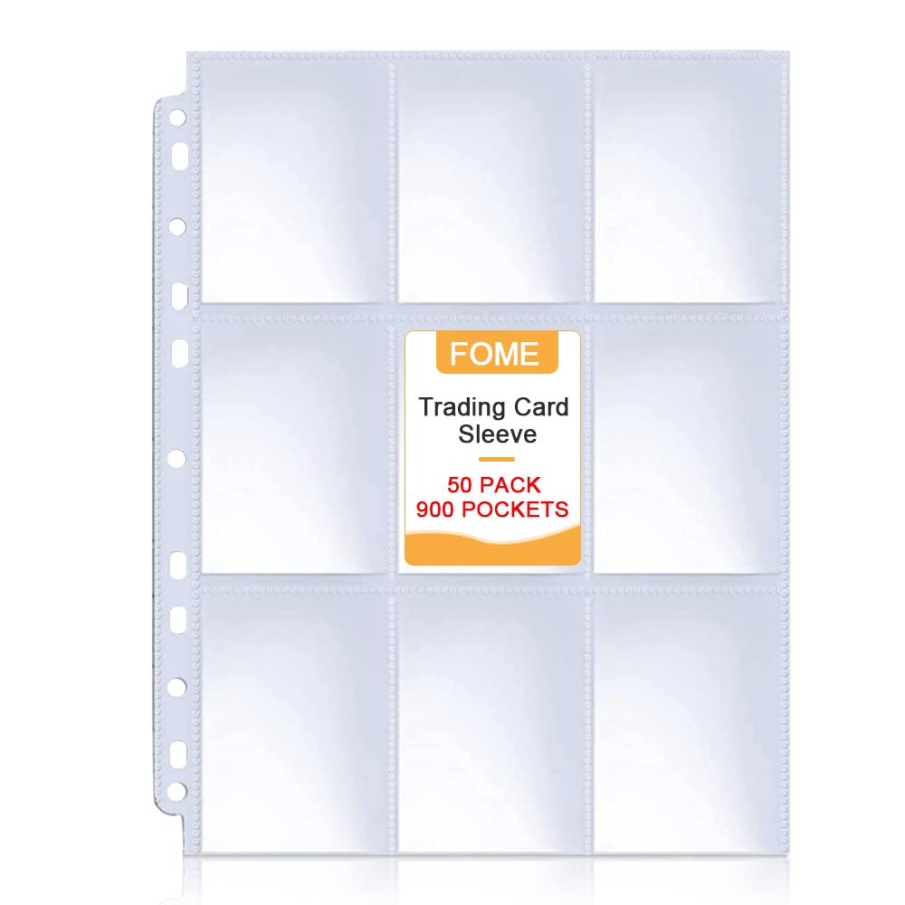900 Pockets Baseball Card Sleeves - FOME Double-Sided 9-Pocket Trading Card Protector Sheets with 11 Holes, Fits 3-Ring Binder for Collectors (50 Pages) - Perfect for Organizing Baseball Cards, Trading Cards, Business Cards & Game Cards