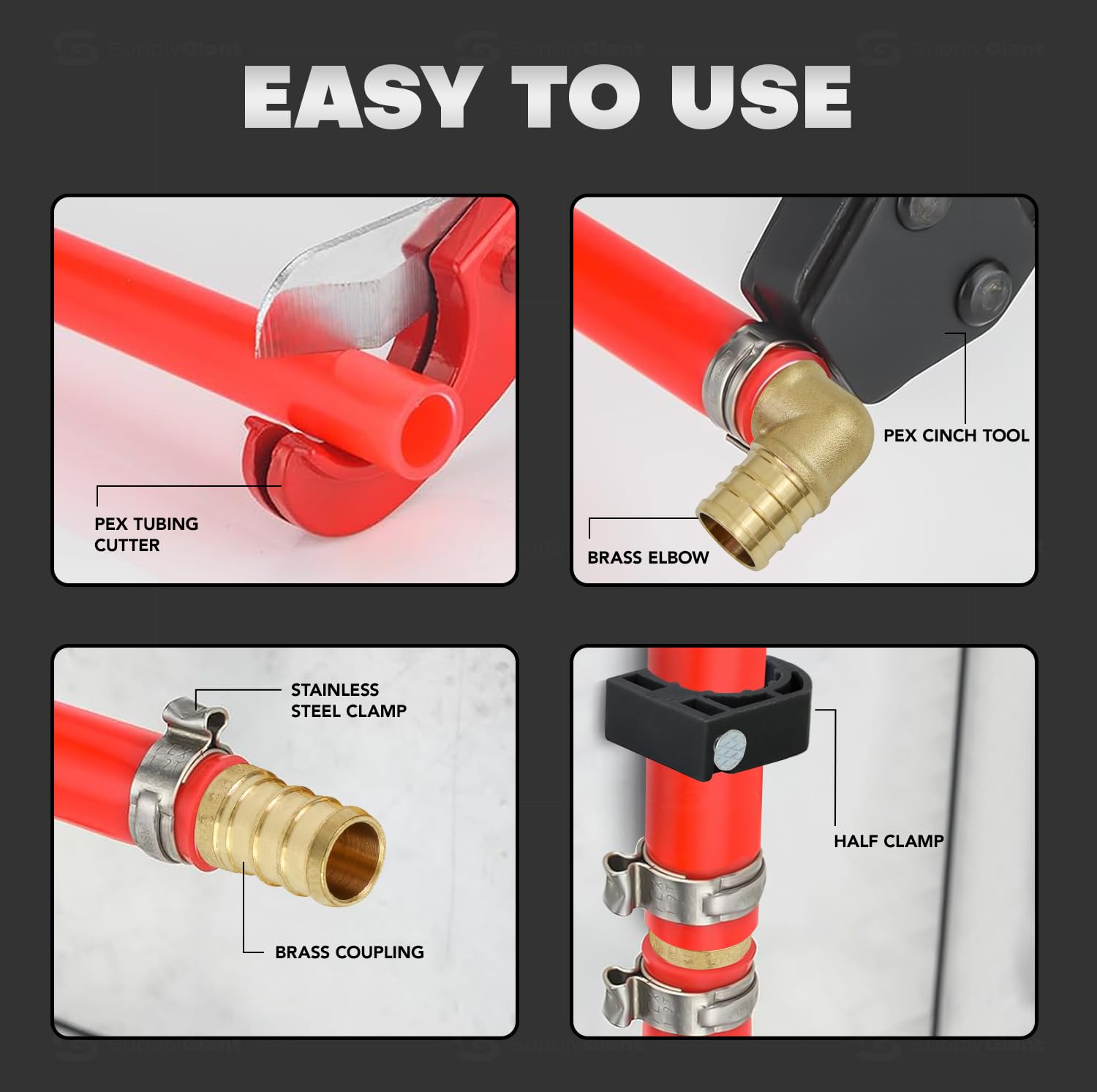 Professional Plumbing Kit with Crimper Tool, Cutter, Brass Fittings & Clamps - 1/2