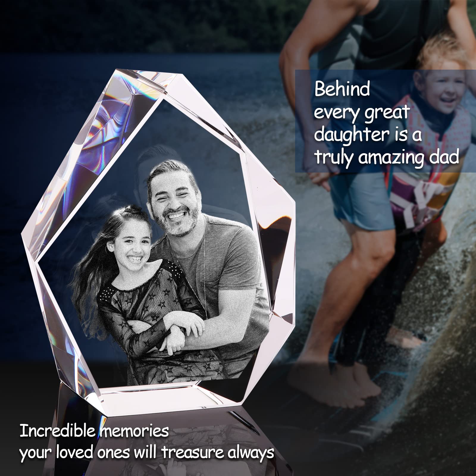 3DPIXDANCE Custom 3D Crystal Photo Engraved Gift - Personalized Anniversary, Birthday, Wedding Keepsake - Memorial, Mother's Day & Father's Day Present for Couples, Mom, Dad (Medium, Iceberg Design) - Perfect for Home Decor, Office Display & Special Occasion Gifts