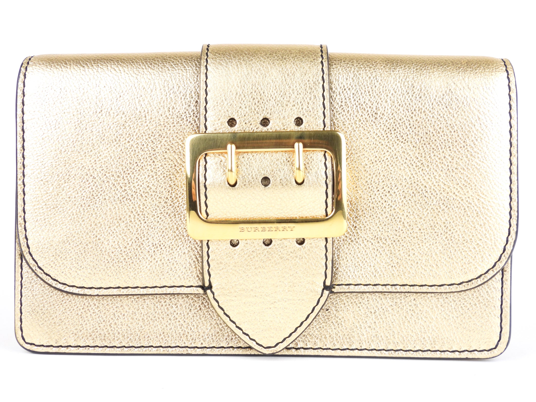 Burberry Gold Metallic Leather Buckle Mini Two-Way Crossbody Bag for Women | Luxury Designer Handbag for Everyday Use & Special Occasions