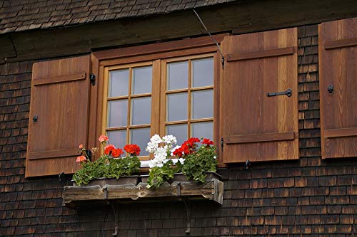 20x30 Inch Geranium Window Woods Farmhouse Shutters Laminated Poster - Vibrant Colors & HD Print - Perfect for Home Decor, Living Room, Bedroom, Office Wall Art