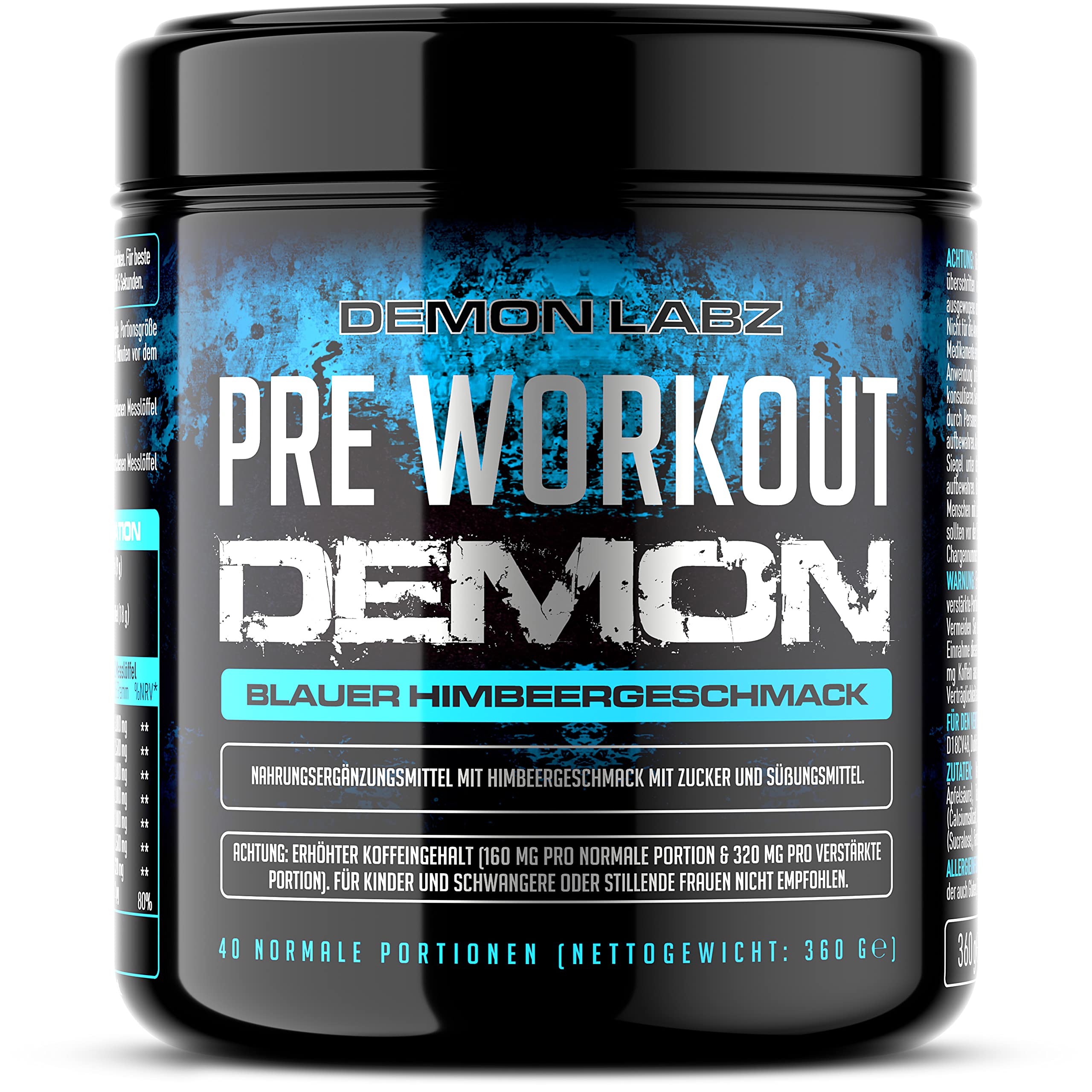 Pre Workout Demon - Blue Raspberry Booster with Creatine & Caffeine for Gym Energy - Made in Germany
