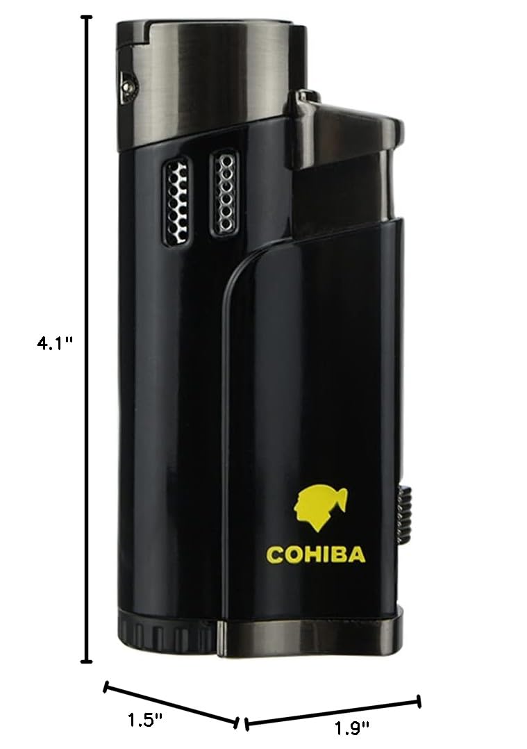 Premium Refillable Butane Torch Lighter with Punch - Windproof Metal Cigar Lighter for Outdoor, Camping & BBQ Use