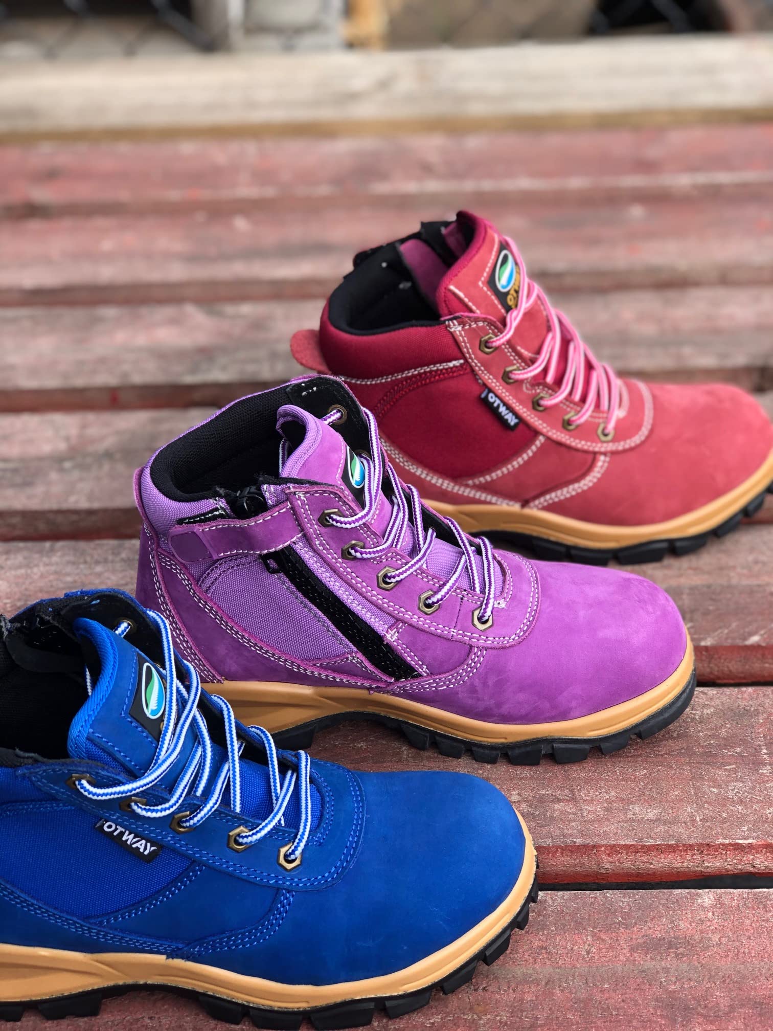 **Otway Women's Eureka Steel Toe Work Boots - Pink Size 9 US with Merino Treads Socks Petunia Bundle | Comfortable & Durable for Tradeswomen & Farmers | Easy Side Zip Fit | Perfect for Construction, Farming & Outdoor Work**