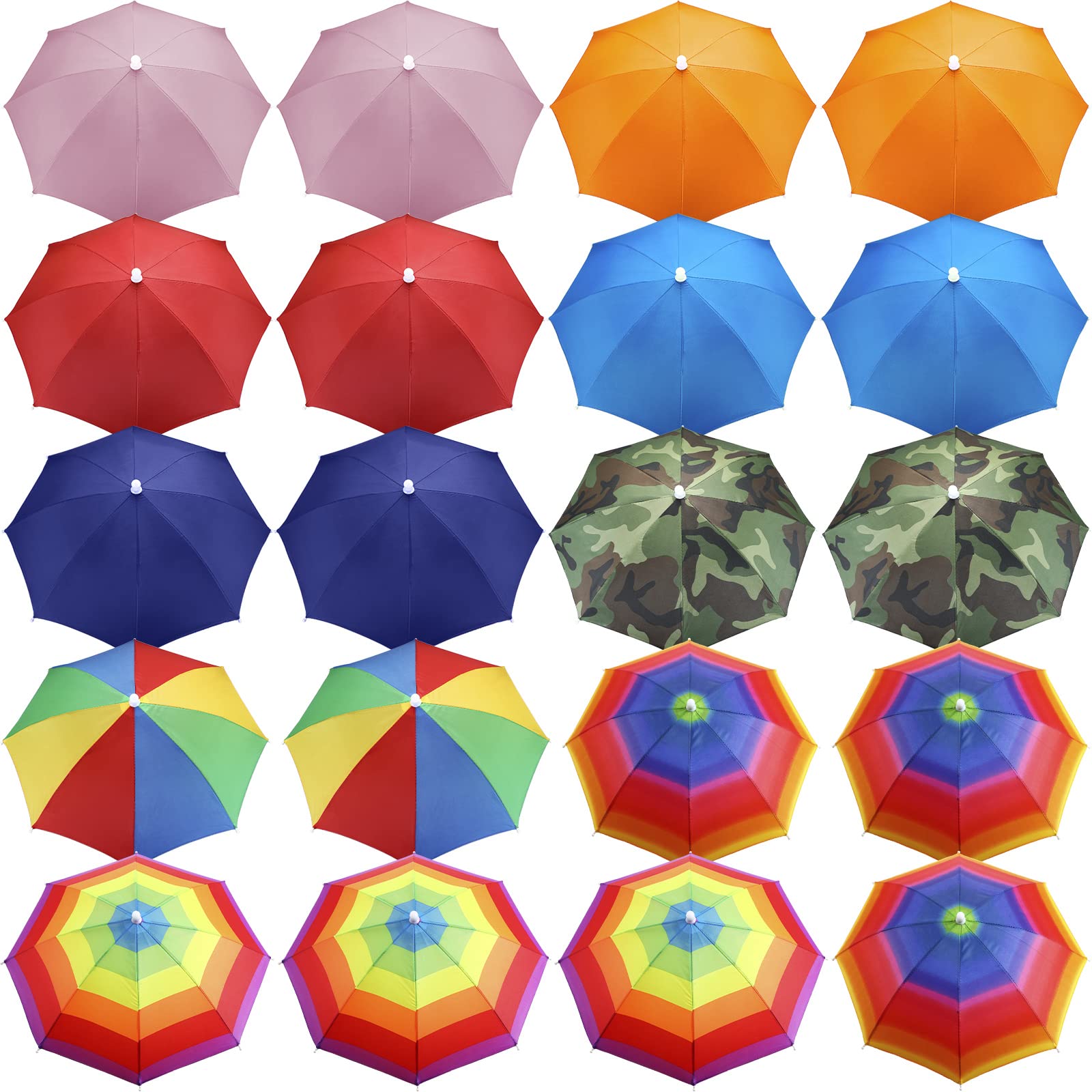 Reginary 20 Pack Hands-Free Umbrella Hats with Elastic Band - Adjustable 20 Inch Rain & Sun Protection for Adults, Kids, Women & Men - Perfect for Beach, Fishing, Outdoor Parties & Festivals