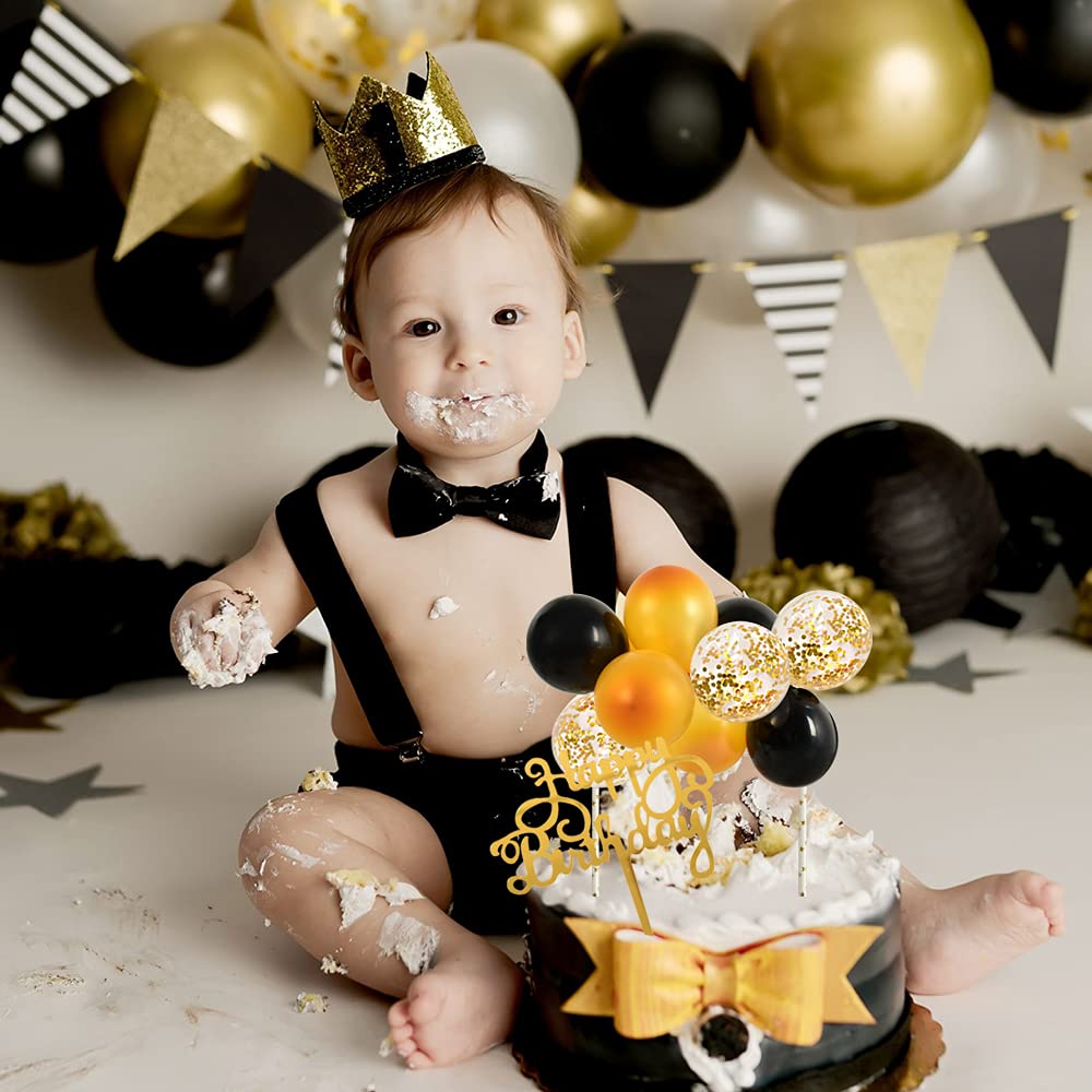 BEISHIDA 5 Inch 10pcs Black Gold Balloon Cloud Cake Topper Set - Happy Birthday Mini Balloon Garland with Letter Decorations - Perfect for Birthday Cakes, Cupcakes, Dessert Tables & Party Decorations