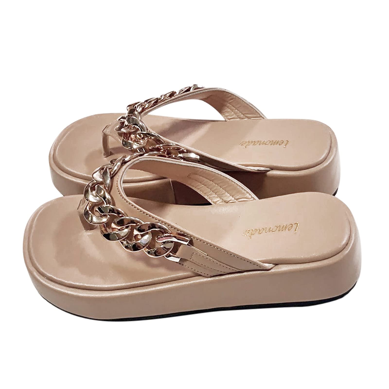 Women's Fashion Chain Flip Flops - Thick Sole Beach Sandals for Summer - White Slides for Casual Wear, Poolside & Vacation Outfits