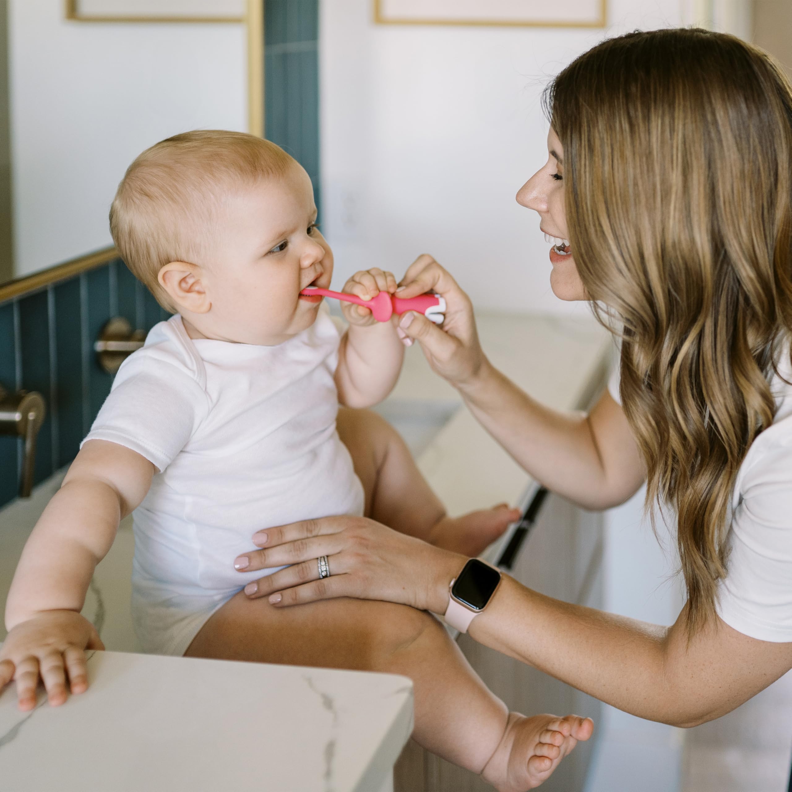 Dr. Brown's Soft Baby Toothbrush for Infants & Toddlers 0-3 Years - Gentle First Teeth Cleaning - Pink Elephant Design (Colors Vary) - Perfect for Baby's Oral Care Routine & Early Dental Hygiene