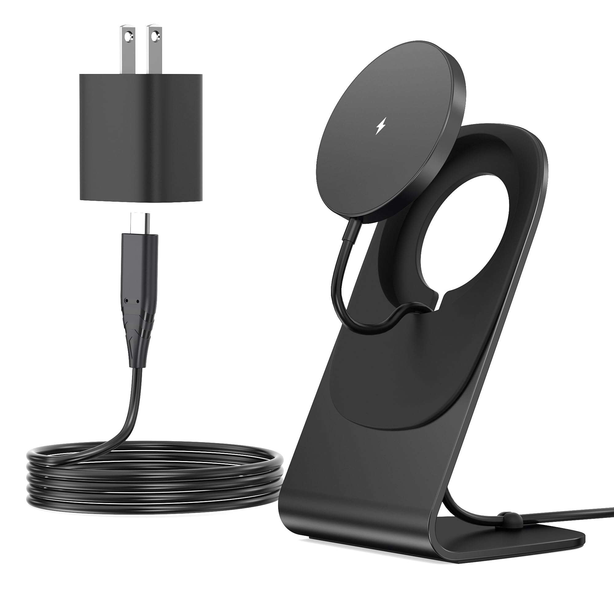 15W Fast Magnetic Wireless Charger Stand for iPhone 16/15/14/13/12 Pro Max/Mini & AirPods | MagSafe-Compatible Charging Pad with 20W USB-C PD Adapter | Perfect for Home, Office & Travel (Black)
