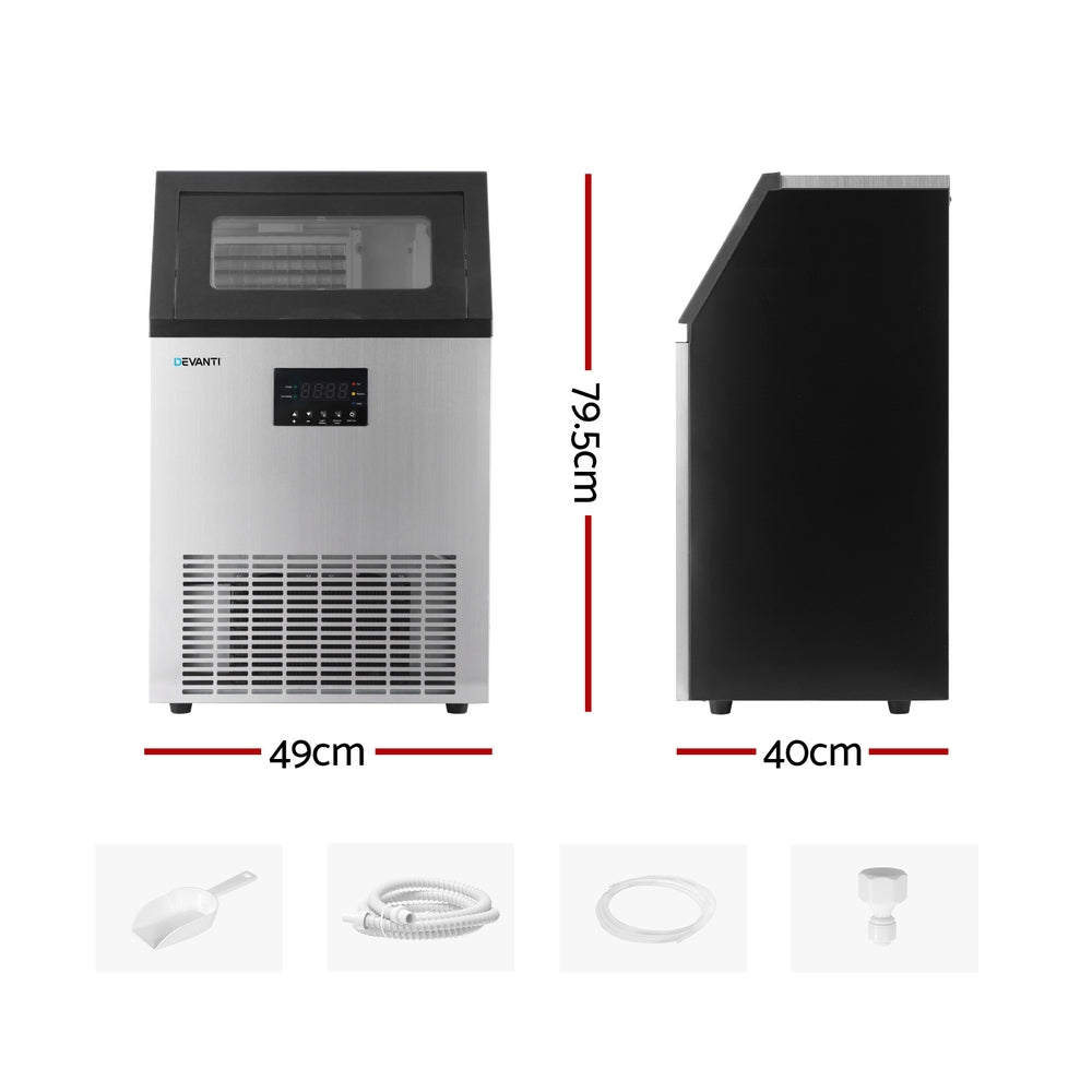 Devanti 45kg Commercial Ice Maker Machine - Heavy Duty Countertop Ice Cube Maker for Restaurants, Bars, Cafes, and Catering Businesses