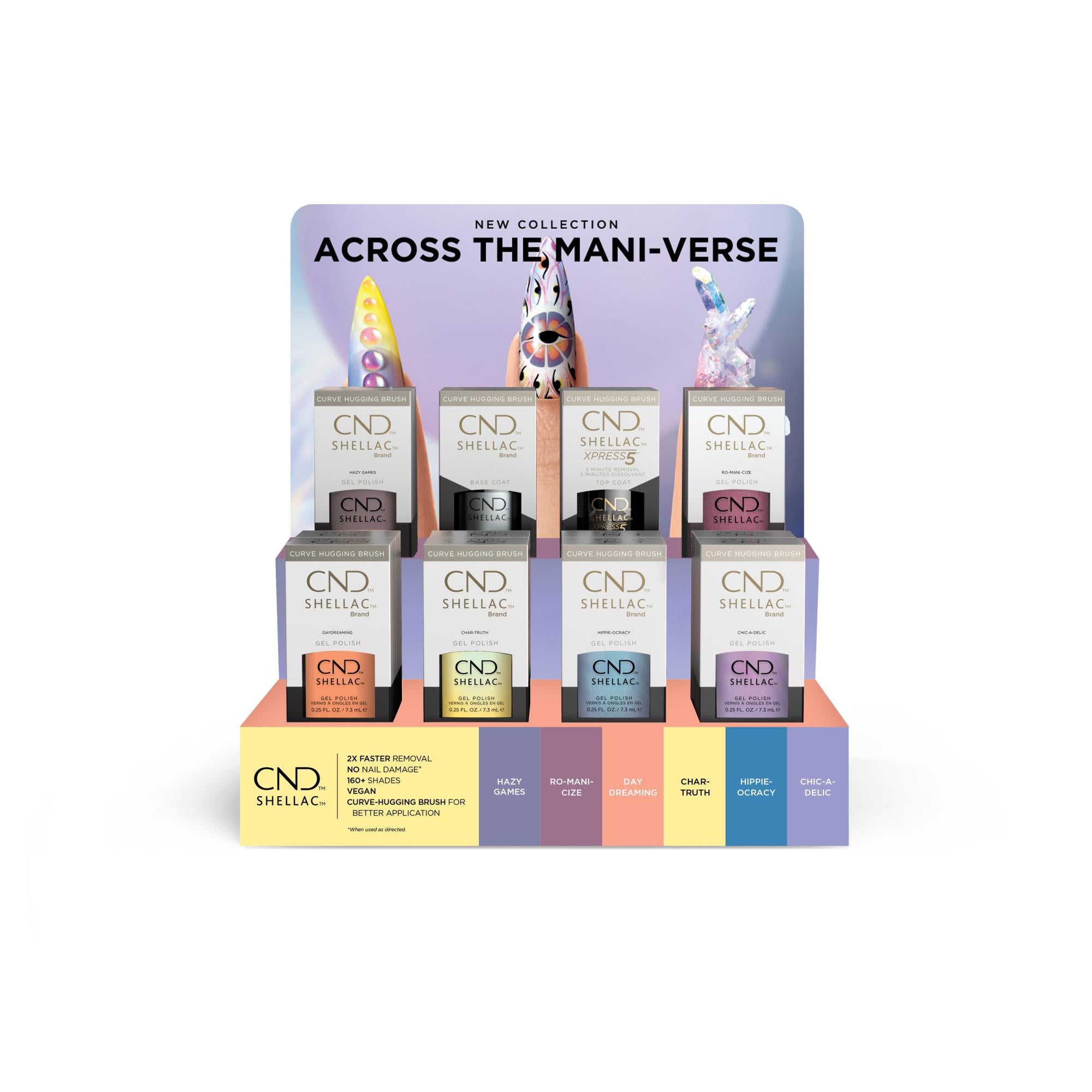 CND Shellac Nail Polish - Across The Mani Verse Collection (16-Piece POP Display) | Professional Salon & At-Home Manicure Kit
